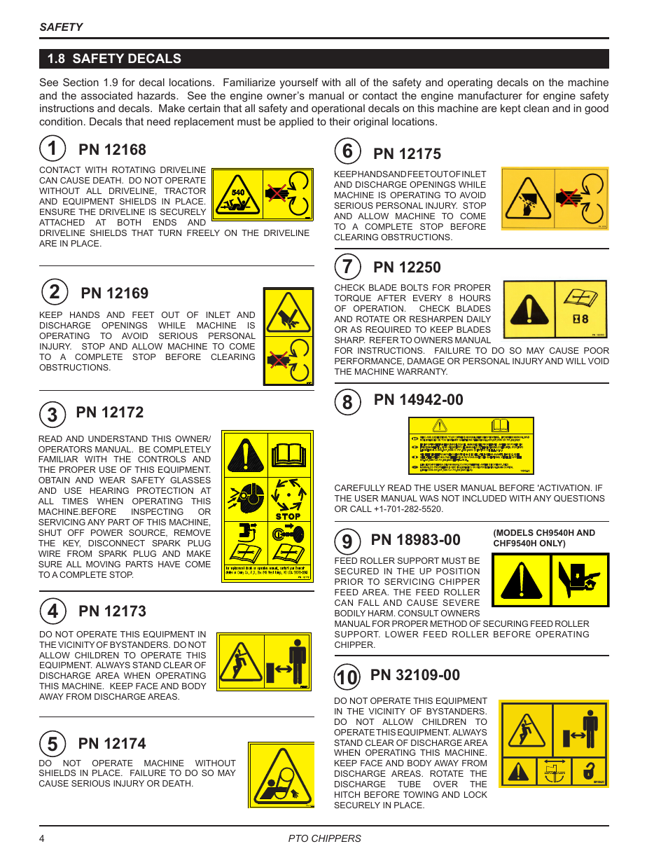 9 safety decals, 8 safety decals | Echo CH9540H Owners Manual v.7 User Manual | Page 8 / 32