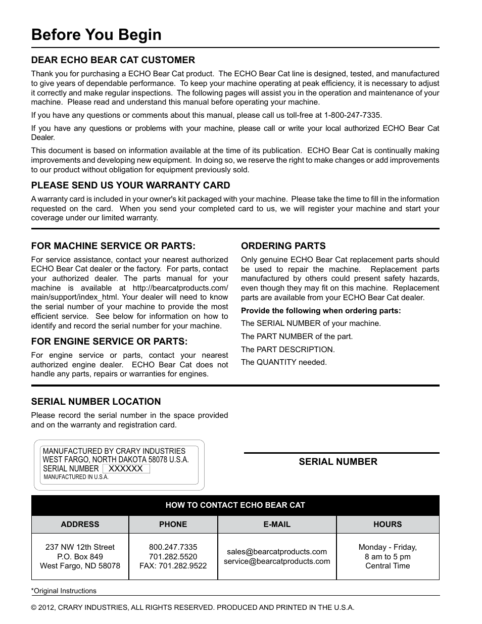 Before you begin | Echo 76854 User Manual | Page 2 / 31