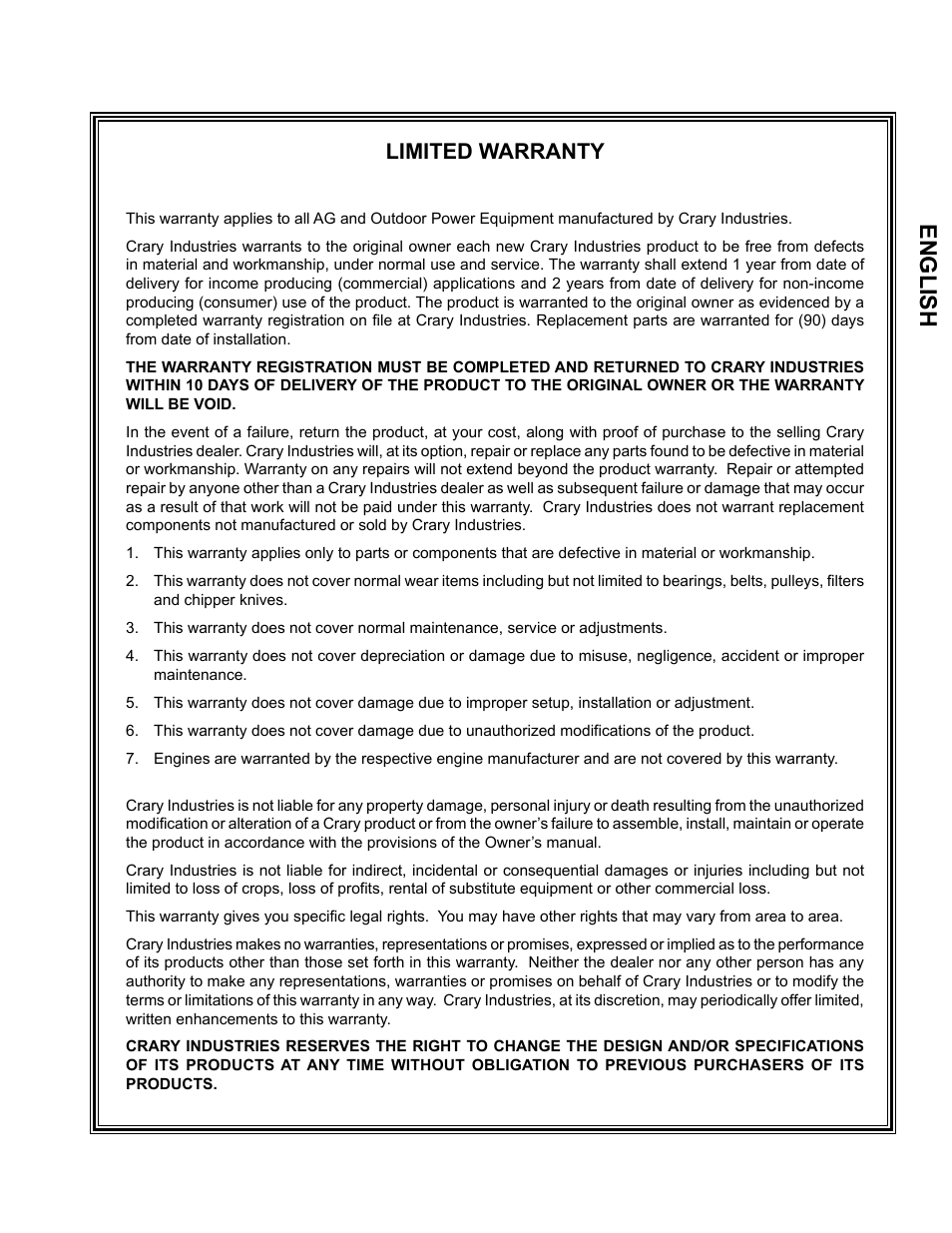 En g lis h, Limited warranty | Echo 76854 User Manual | Page 3 / 31
