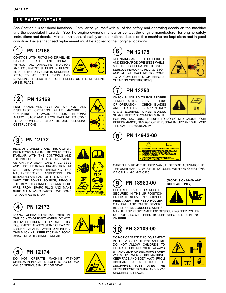 9 safety decals, 8 safety decals | Echo 76854 User Manual | Page 8 / 31