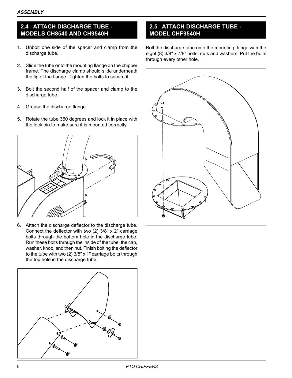 4 attach discharge tube, Models ch8540 and ch9540h, 5 attach discharge tube | Model chf9540h | Echo CH9540H Owners Manual v.5 User Manual | Page 12 / 33