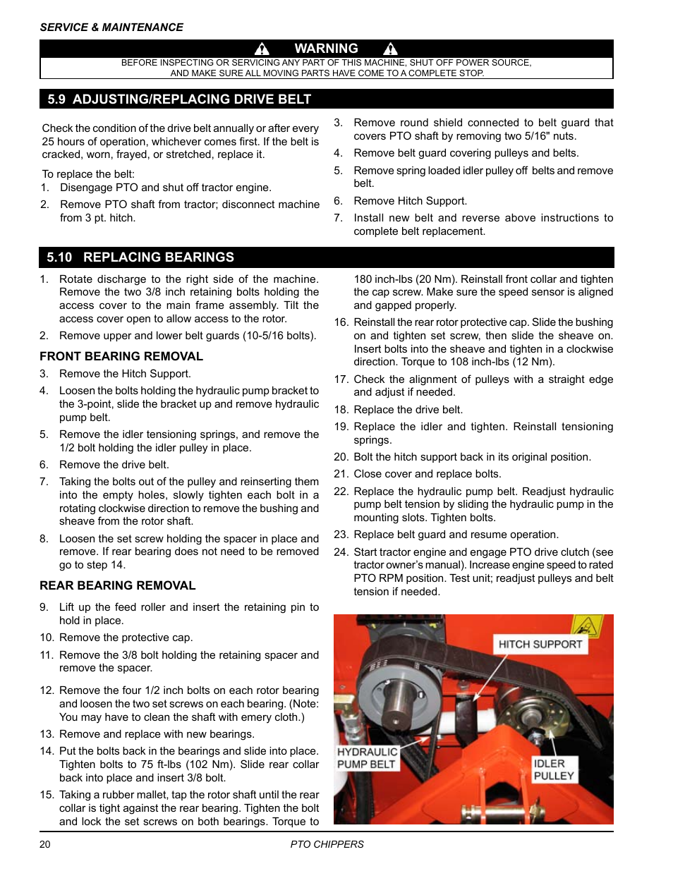 9 adjusting/replacing drive belt, 10 replacing bearings | Echo CH9540H Owners Manual v.5 User Manual | Page 24 / 33