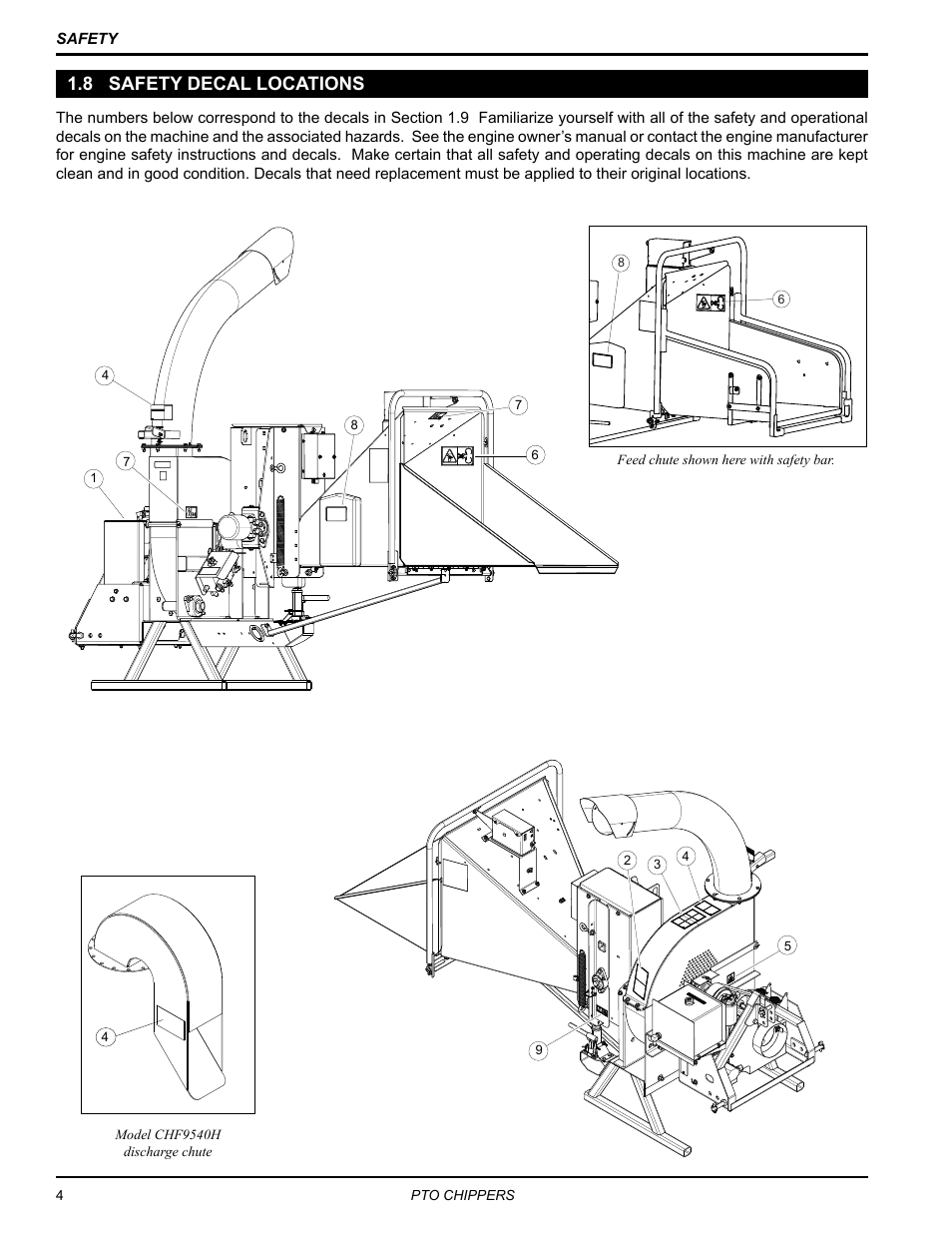 8 safety decal locations | Echo CH9540H Owners Manual v.5 User Manual | Page 8 / 33