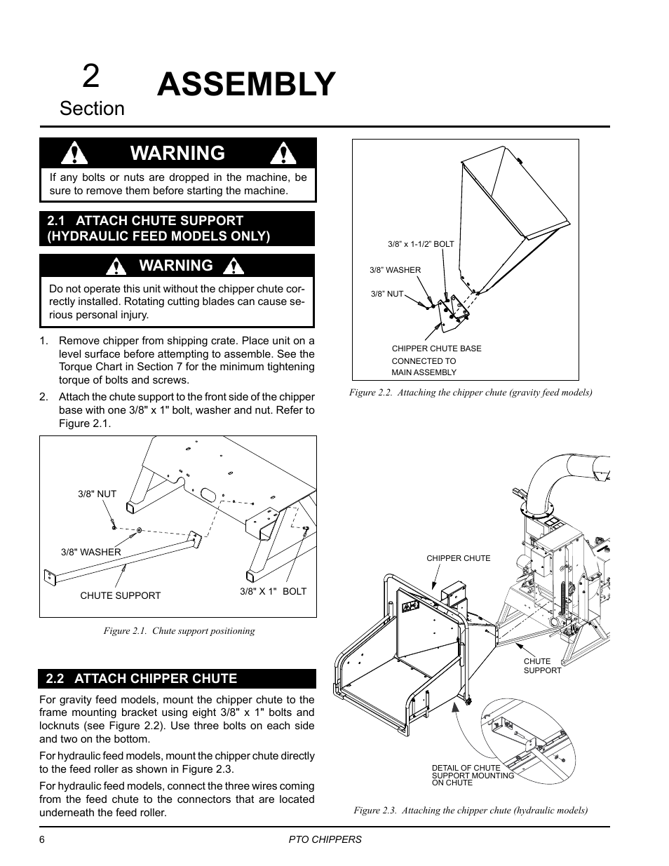 Assembly, 2 attach chipper chute, Warning | Echo CH9540H Owners Manual v.4 User Manual | Page 10 / 30