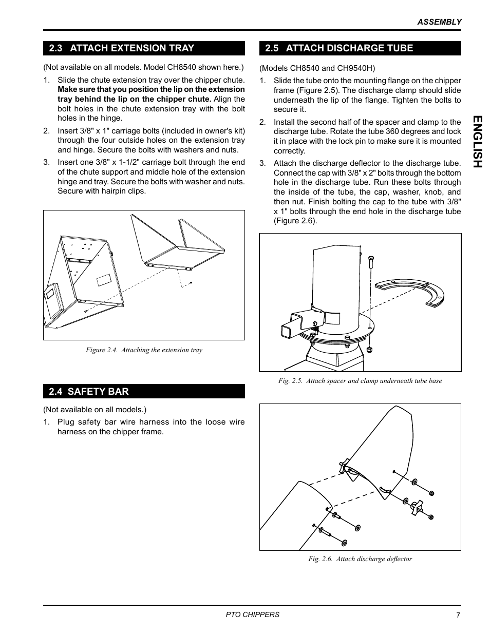 3 attach extension tray, 4 safety bar, 5 attach discharge tube | English | Echo CH9540H Owners Manual v.4 User Manual | Page 11 / 30