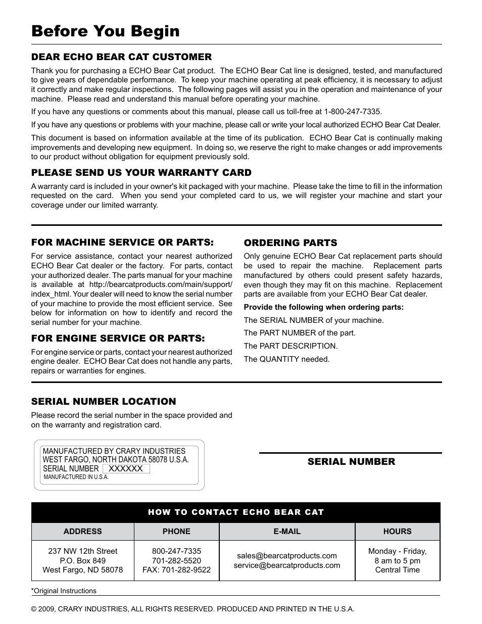 Before you begin | Echo CH9540H Owners Manual v.4 User Manual | Page 2 / 30