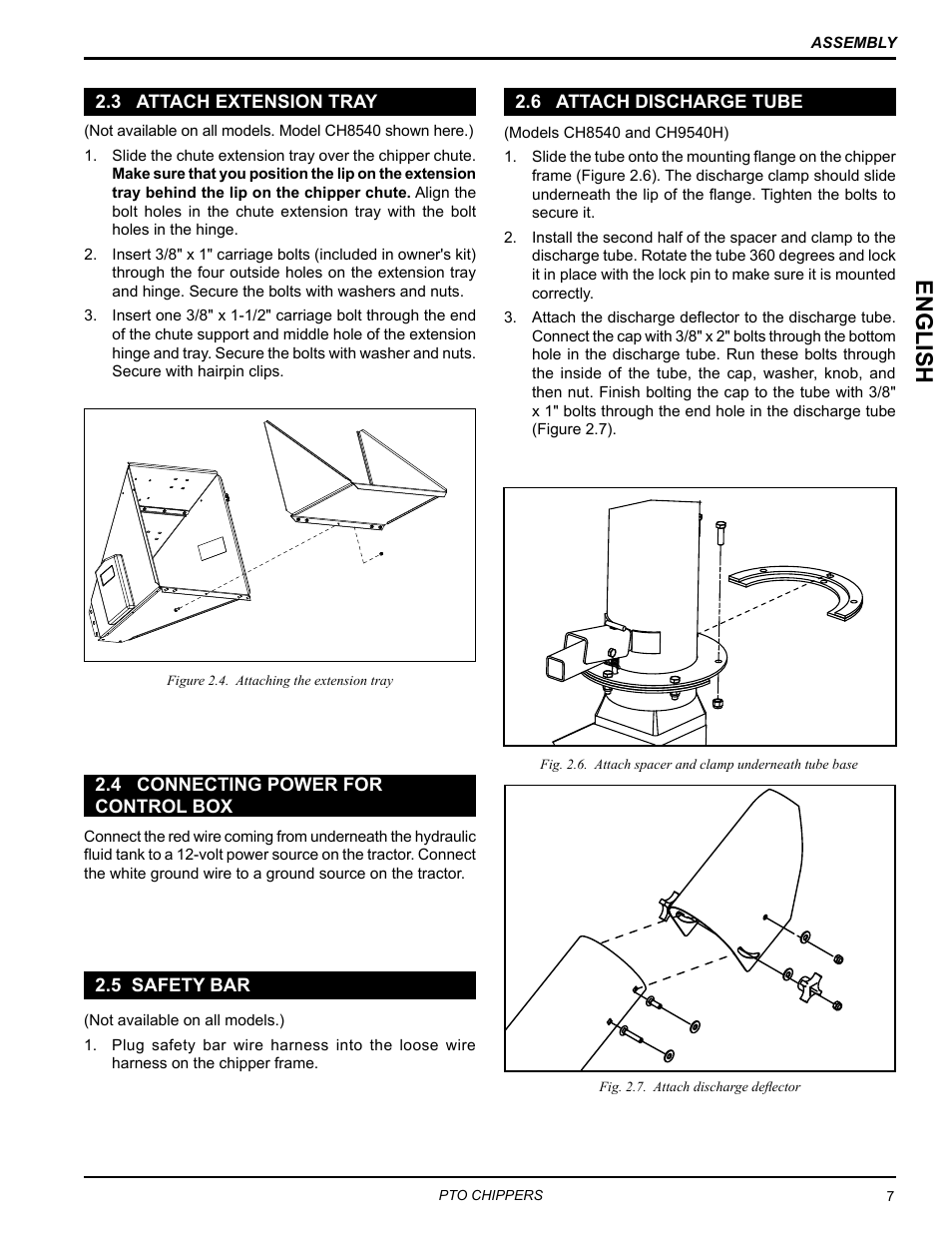 3 attach extension tray, 4 connecting power for, 5 safety bar | 6 attach discharge tube, English | Echo CH9540H Owners Manual v.3 User Manual | Page 11 / 30