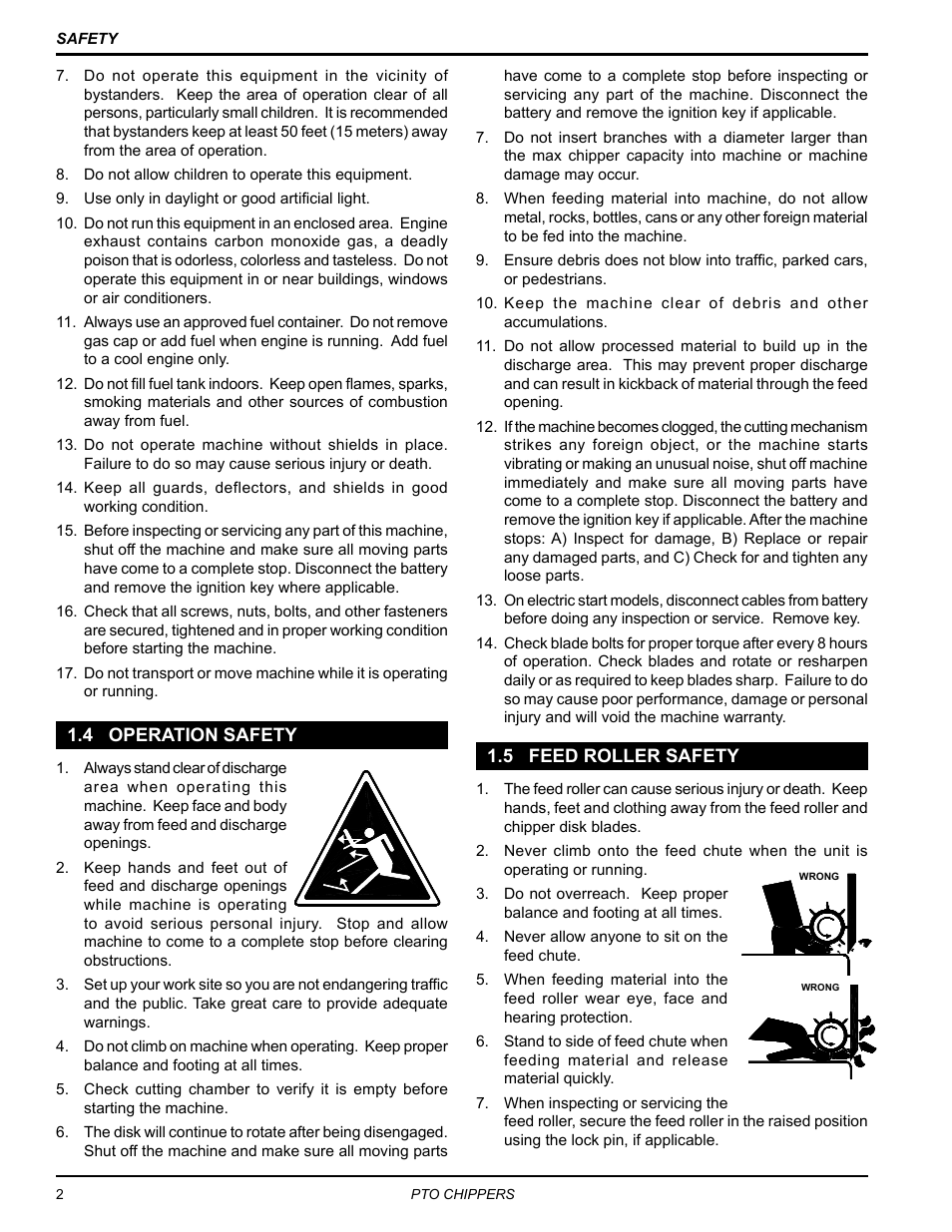 4 operation safety, 5 feed roller safety, 4 operation safety 1.5 feed roller safety | Echo CH9540H Owners Manual v.3 User Manual | Page 6 / 30