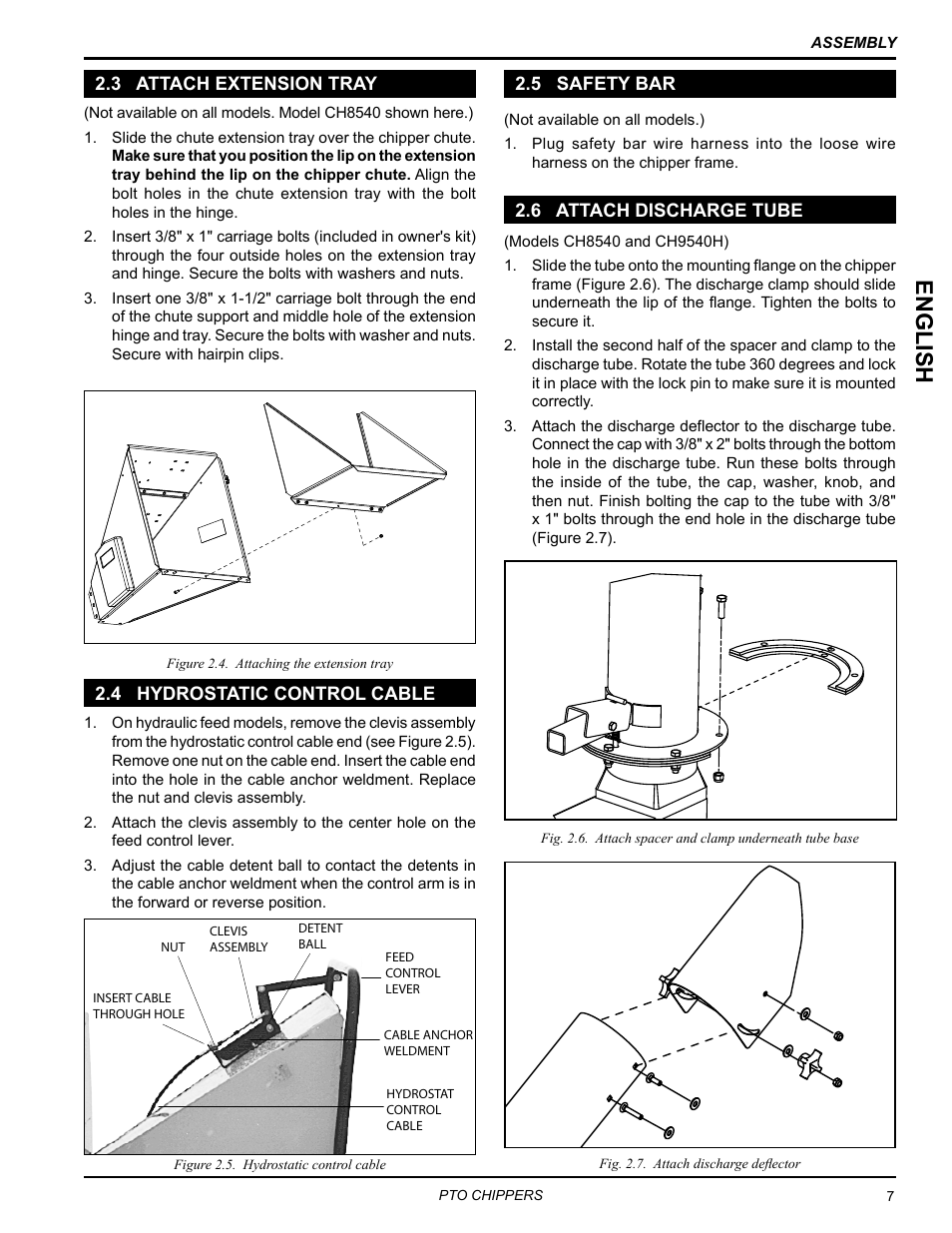 3 attach extension tray, 4 hydrostatic control cable, 5 safety bar | 6 attach discharge tube, English | Echo CH9540H Owners Manual v.2 User Manual | Page 11 / 27