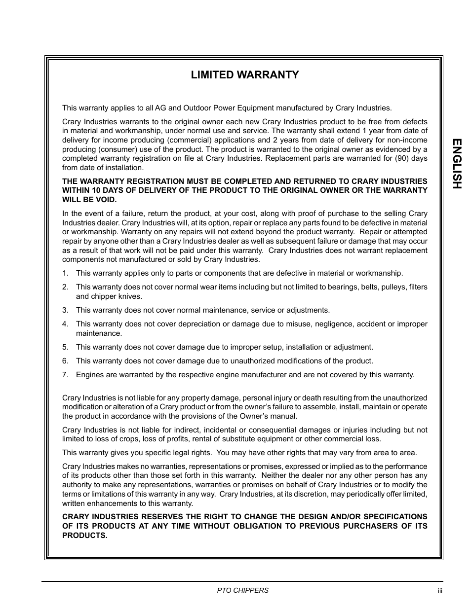 English, Limited warranty | Echo CH9540H Owners Manual v.2 User Manual | Page 3 / 27