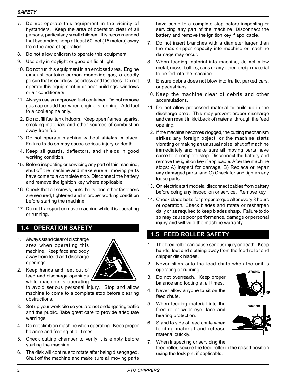 4 operation safety, 5 feed roller safety, 4 operation safety 1.5 feed roller safety | Echo CH9540H Owners Manual v.2 User Manual | Page 6 / 27