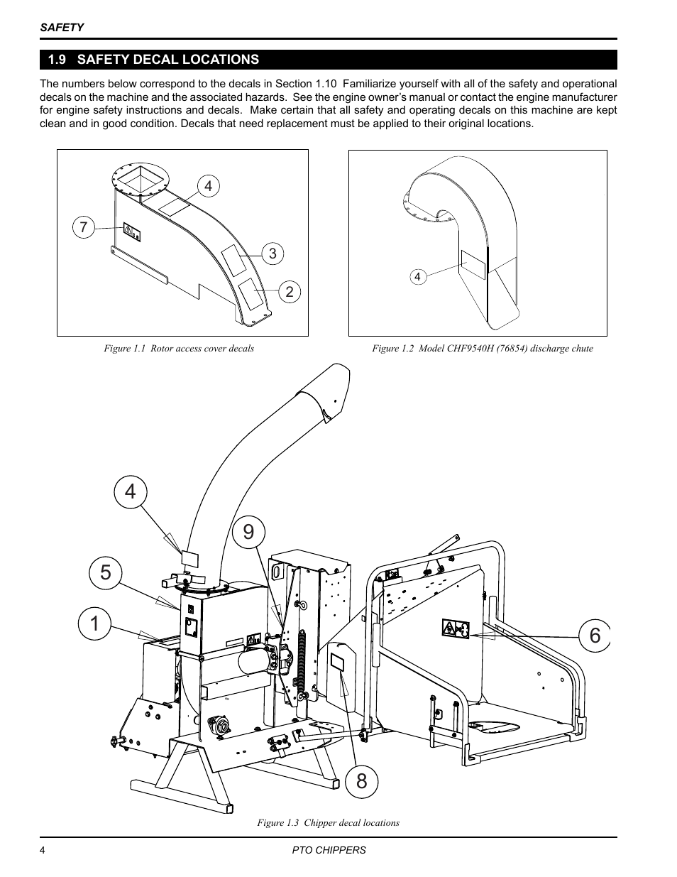 9 safety decal locations | Echo CH9540H Owners Manual v.2 User Manual | Page 8 / 27