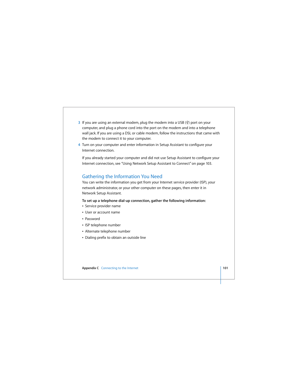 Gathering the information you need | Apple iMac computer User Manual | Page 101 / 120