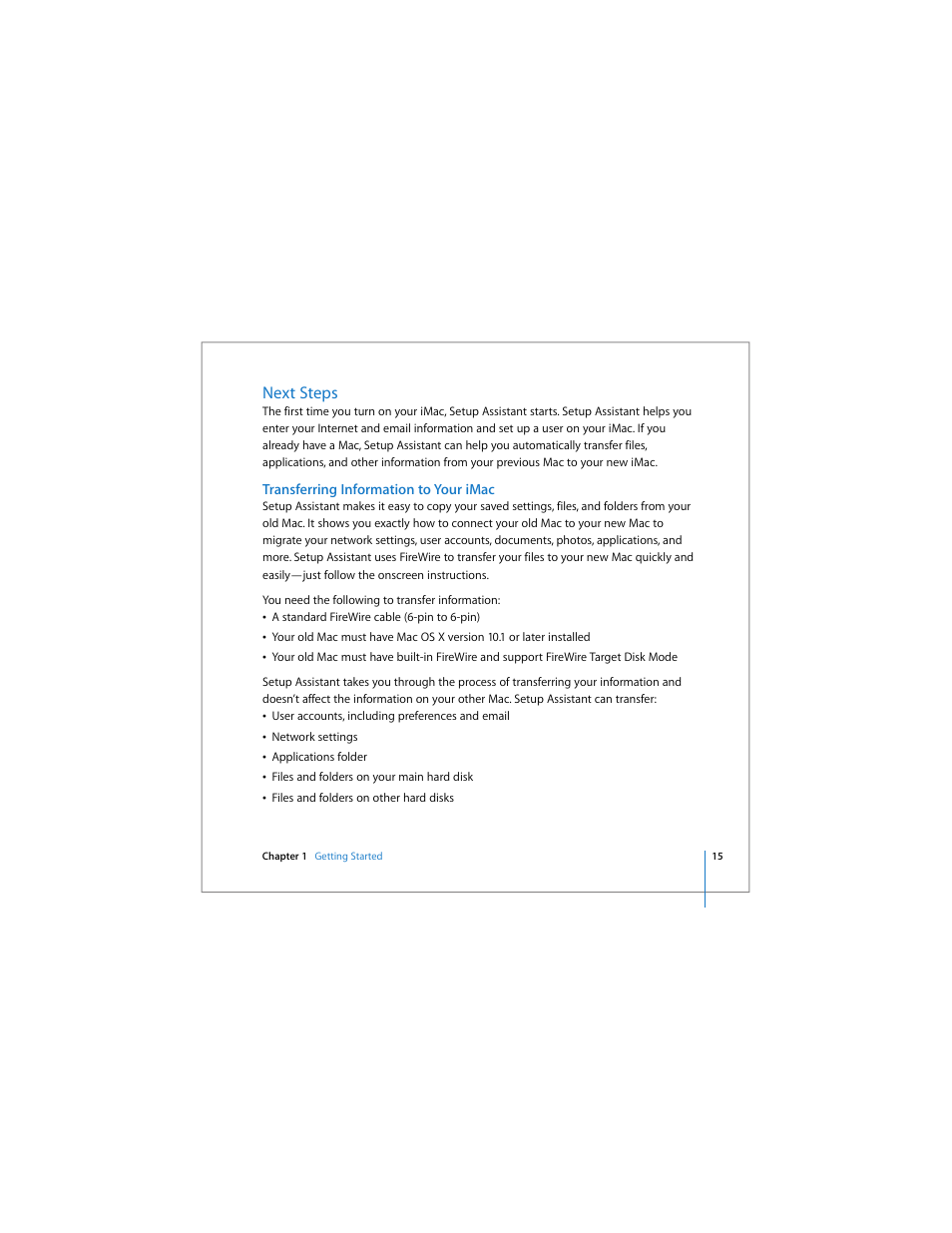 Next steps, Transferring information to your imac | Apple iMac computer User Manual | Page 15 / 120