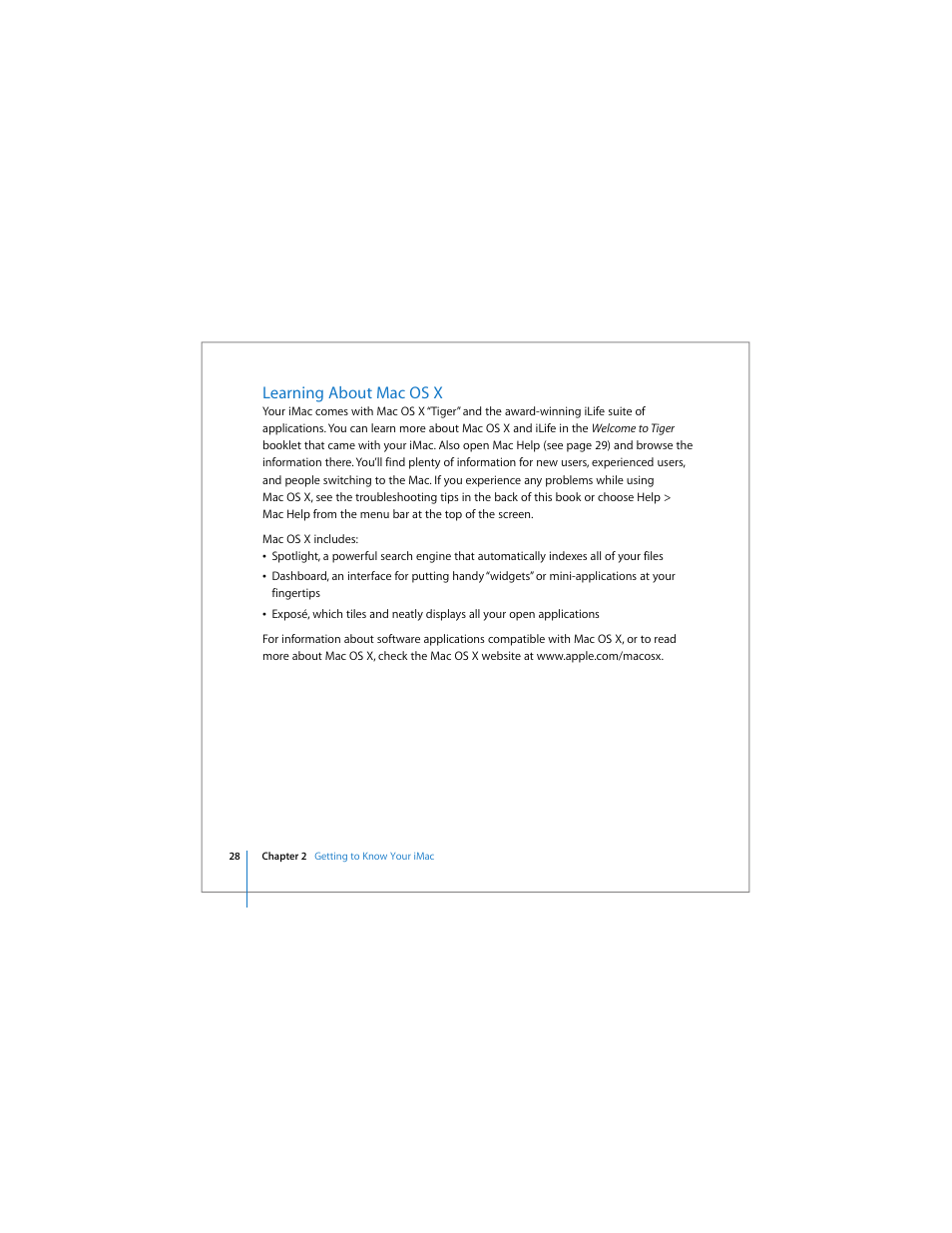 Learning about mac os x | Apple iMac computer User Manual | Page 28 / 120