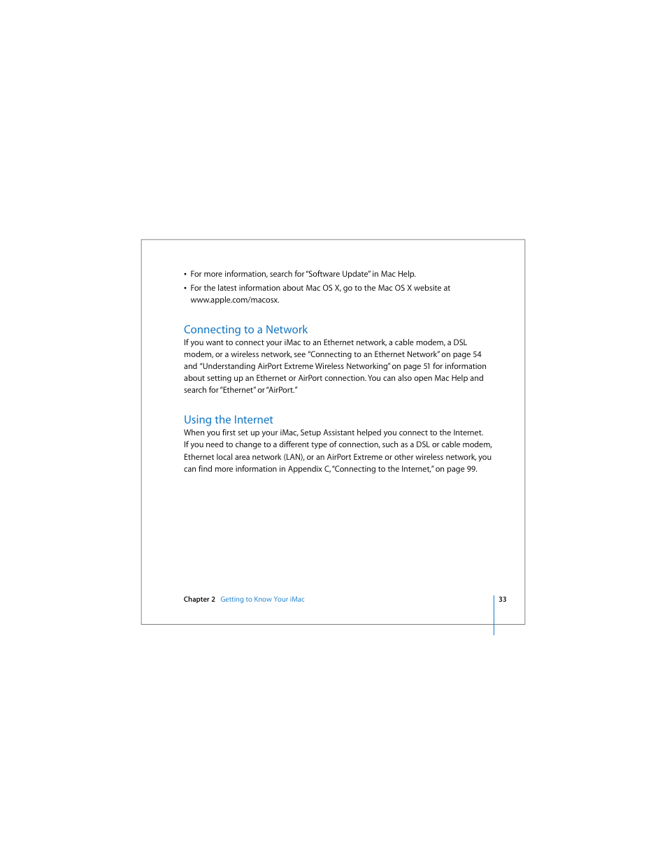 Connecting to a network, Using the internet | Apple iMac computer User Manual | Page 33 / 120