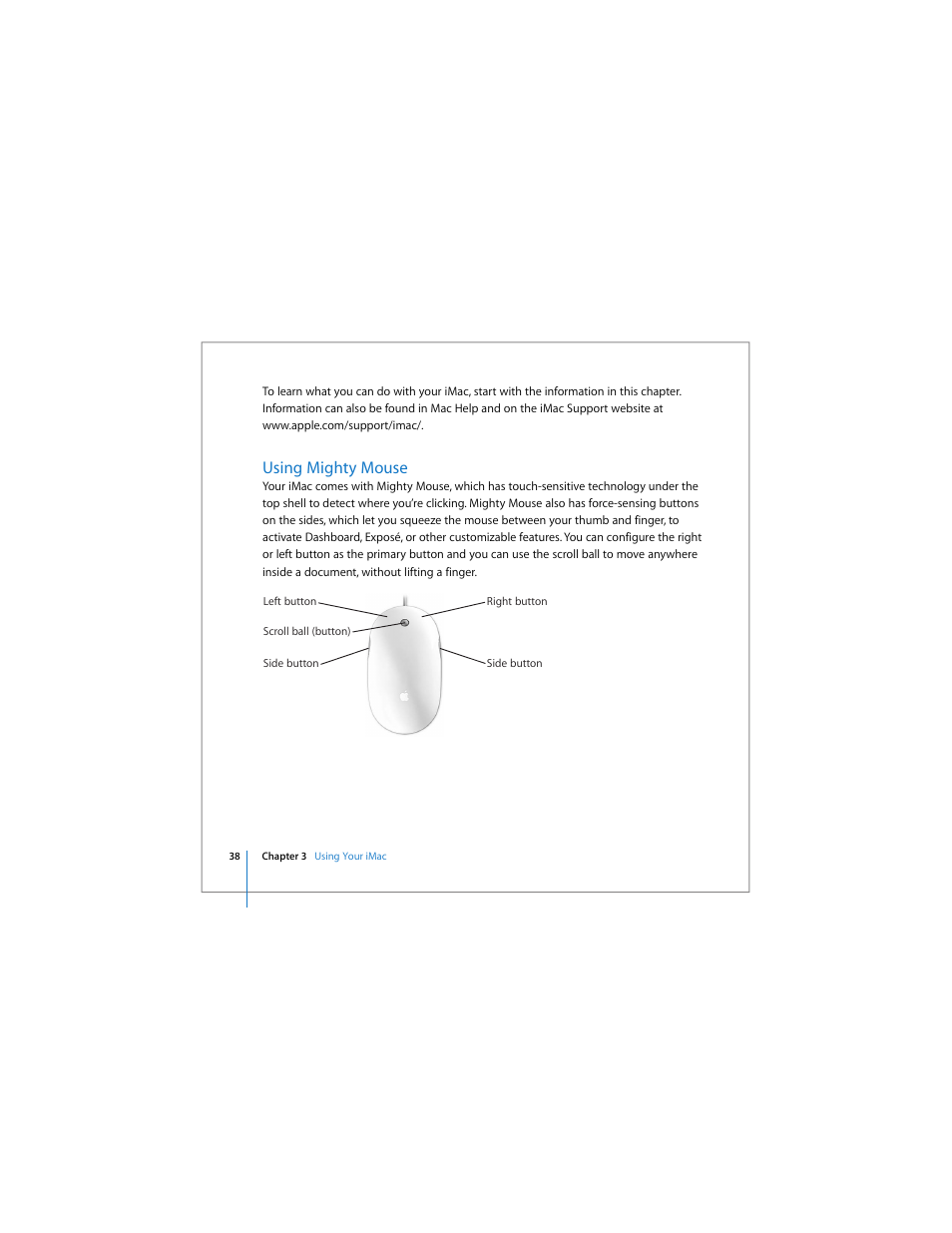Using mighty mouse | Apple iMac computer User Manual | Page 38 / 120