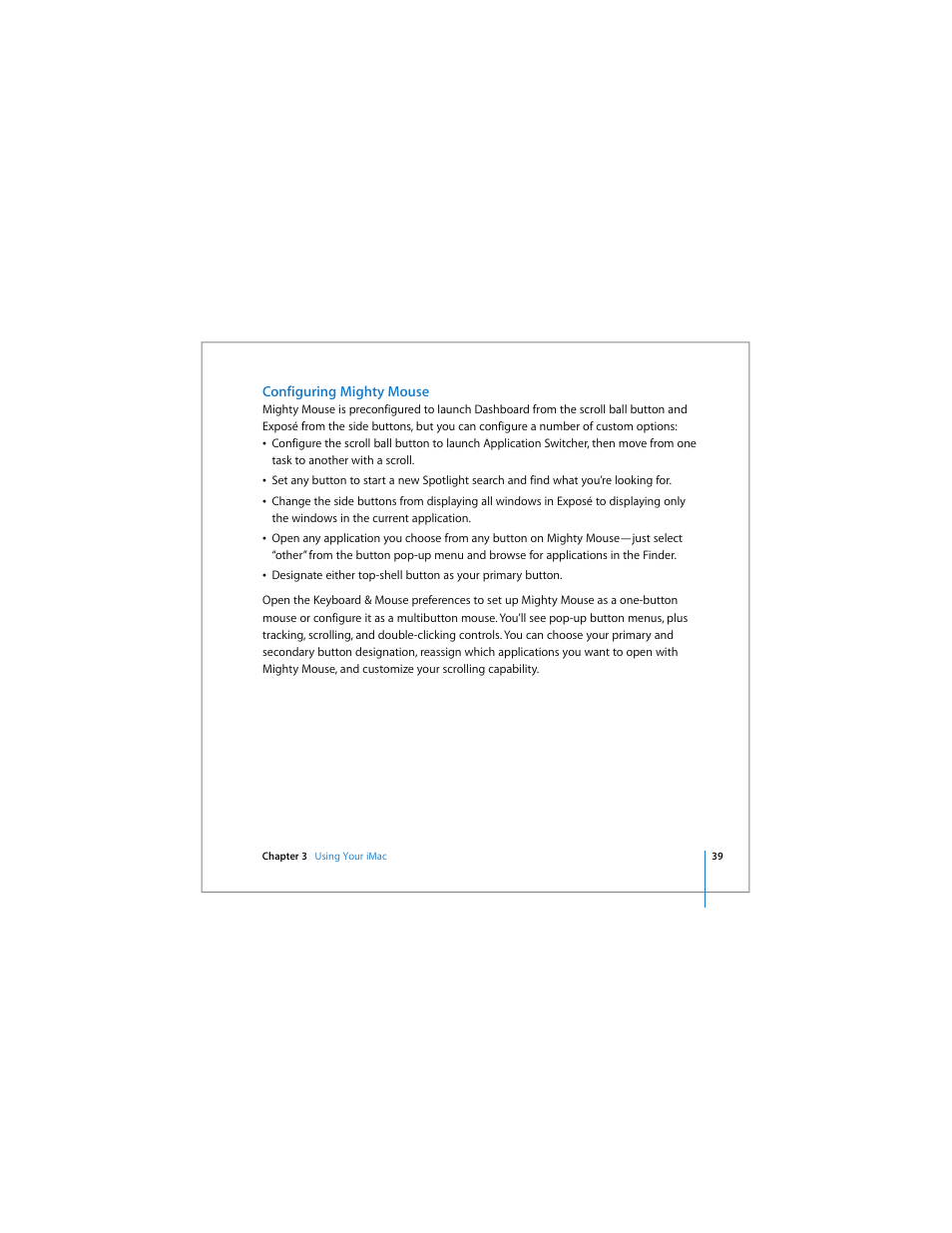 Configuring mighty mouse | Apple iMac computer User Manual | Page 39 / 120