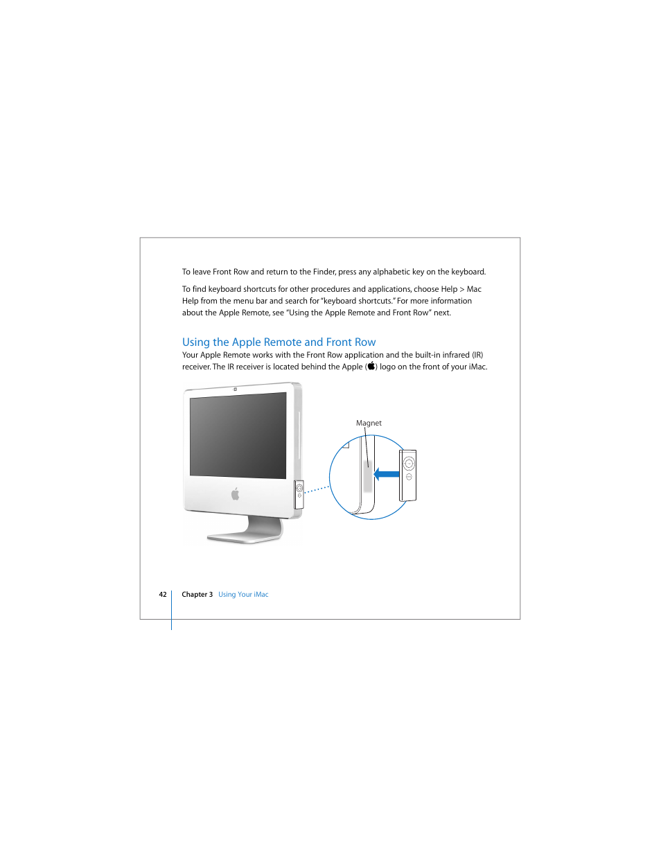 Using the apple remote and front row | Apple iMac computer User Manual | Page 42 / 120