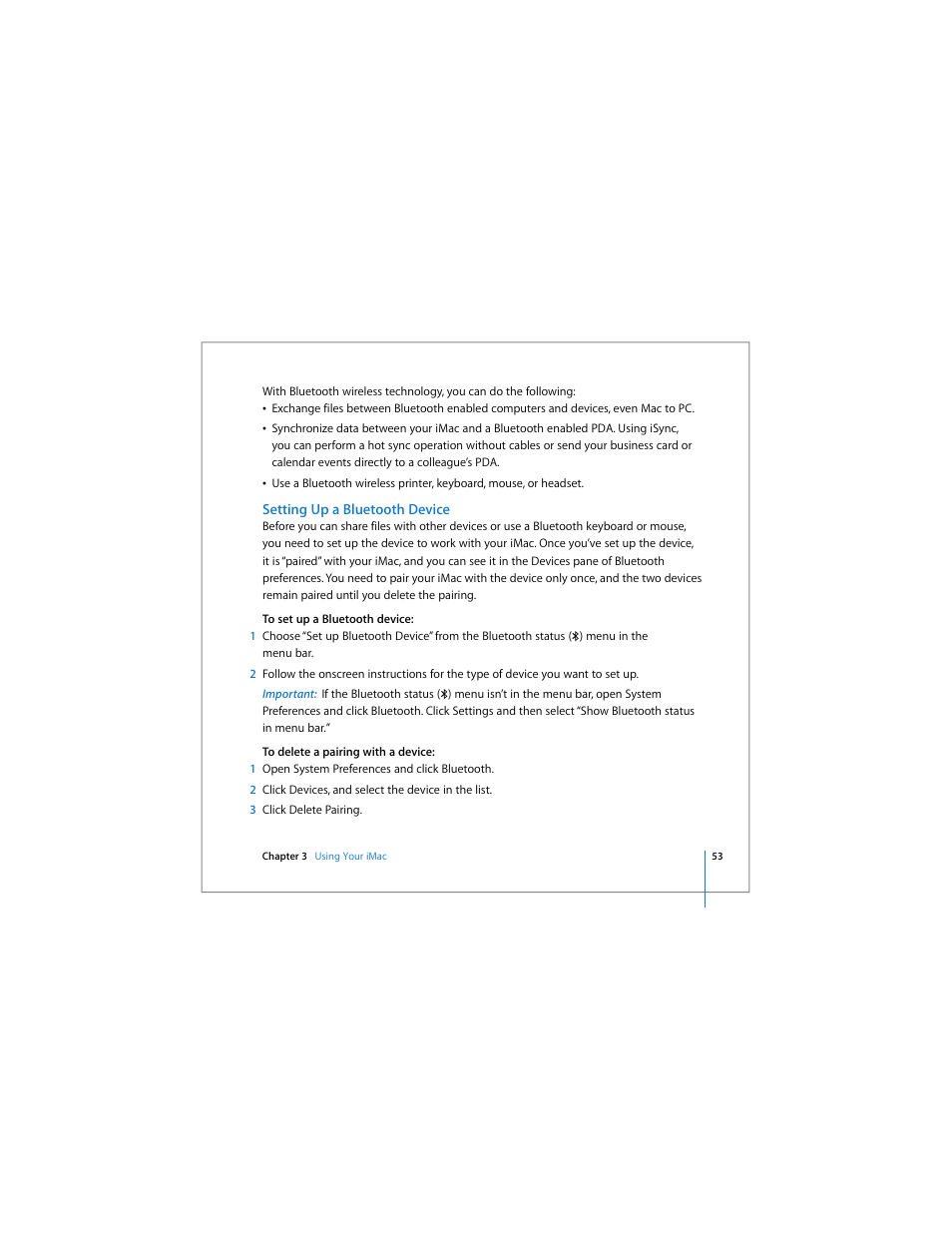 Setting up a bluetooth device | Apple iMac computer User Manual | Page 53 / 120