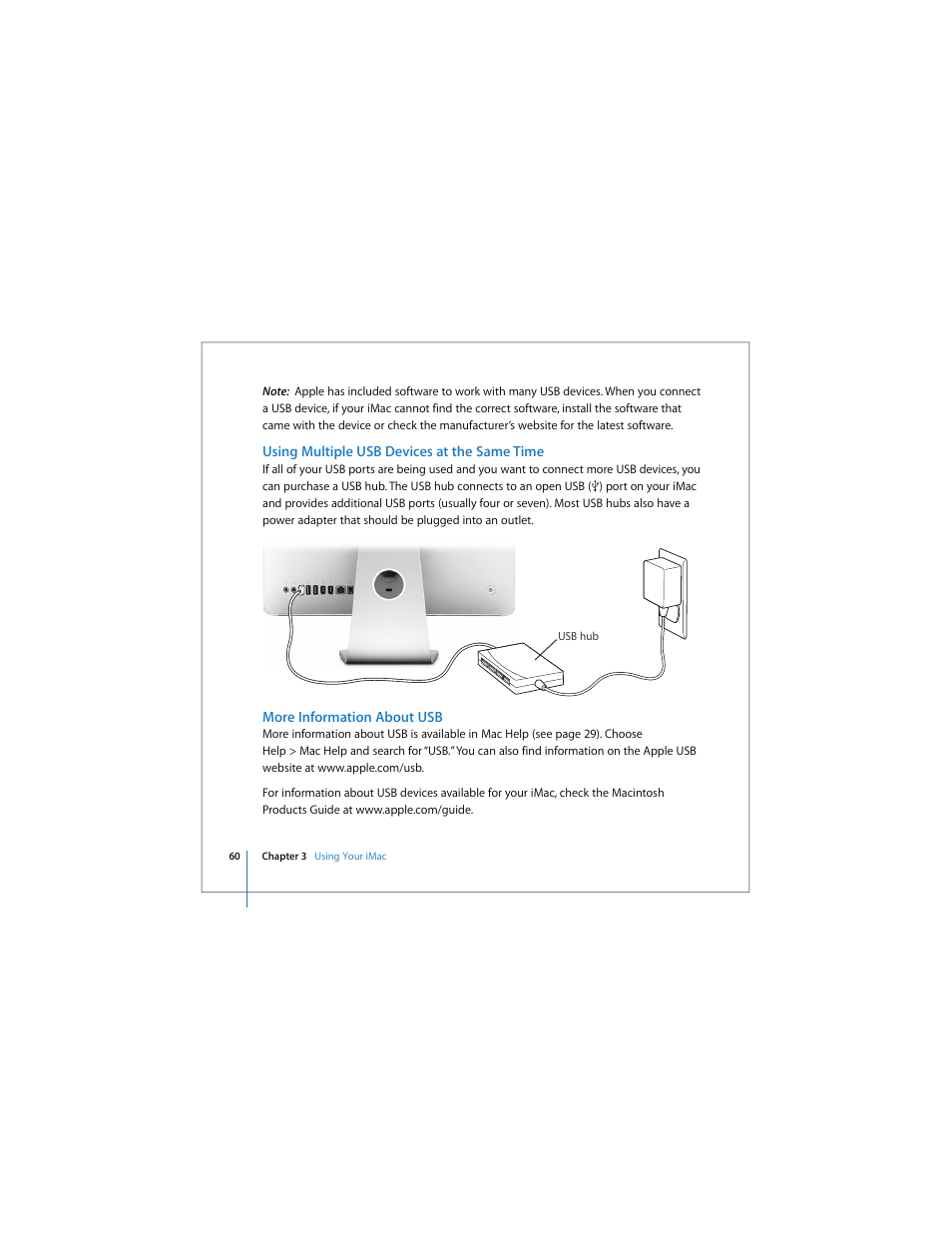 Using multiple usb devices at the same time, More information about usb | Apple iMac computer User Manual | Page 60 / 120