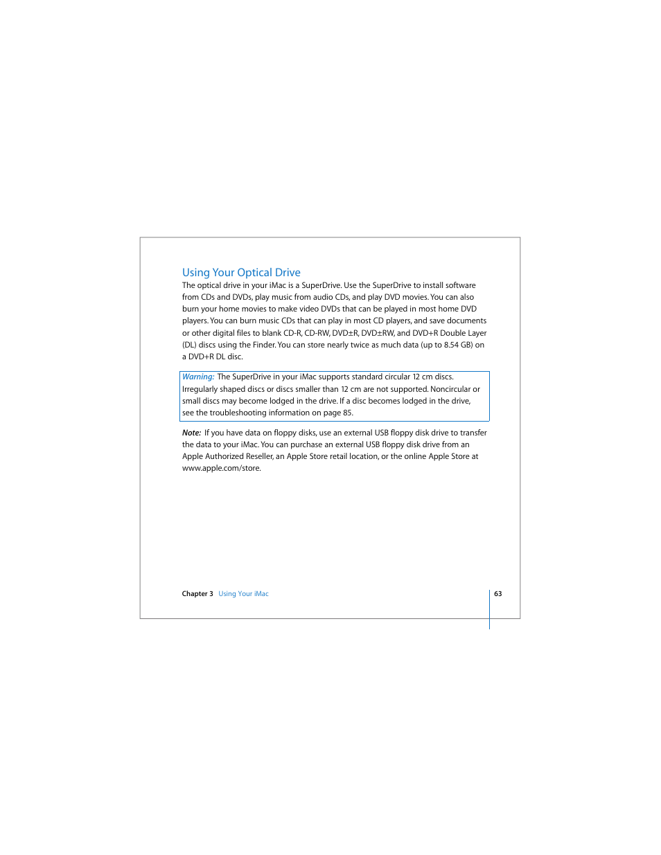 Using your optical drive | Apple iMac computer User Manual | Page 63 / 120