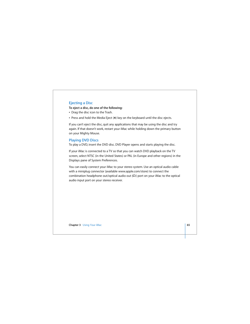 Ejecting a disc, Playing dvd discs | Apple iMac computer User Manual | Page 65 / 120