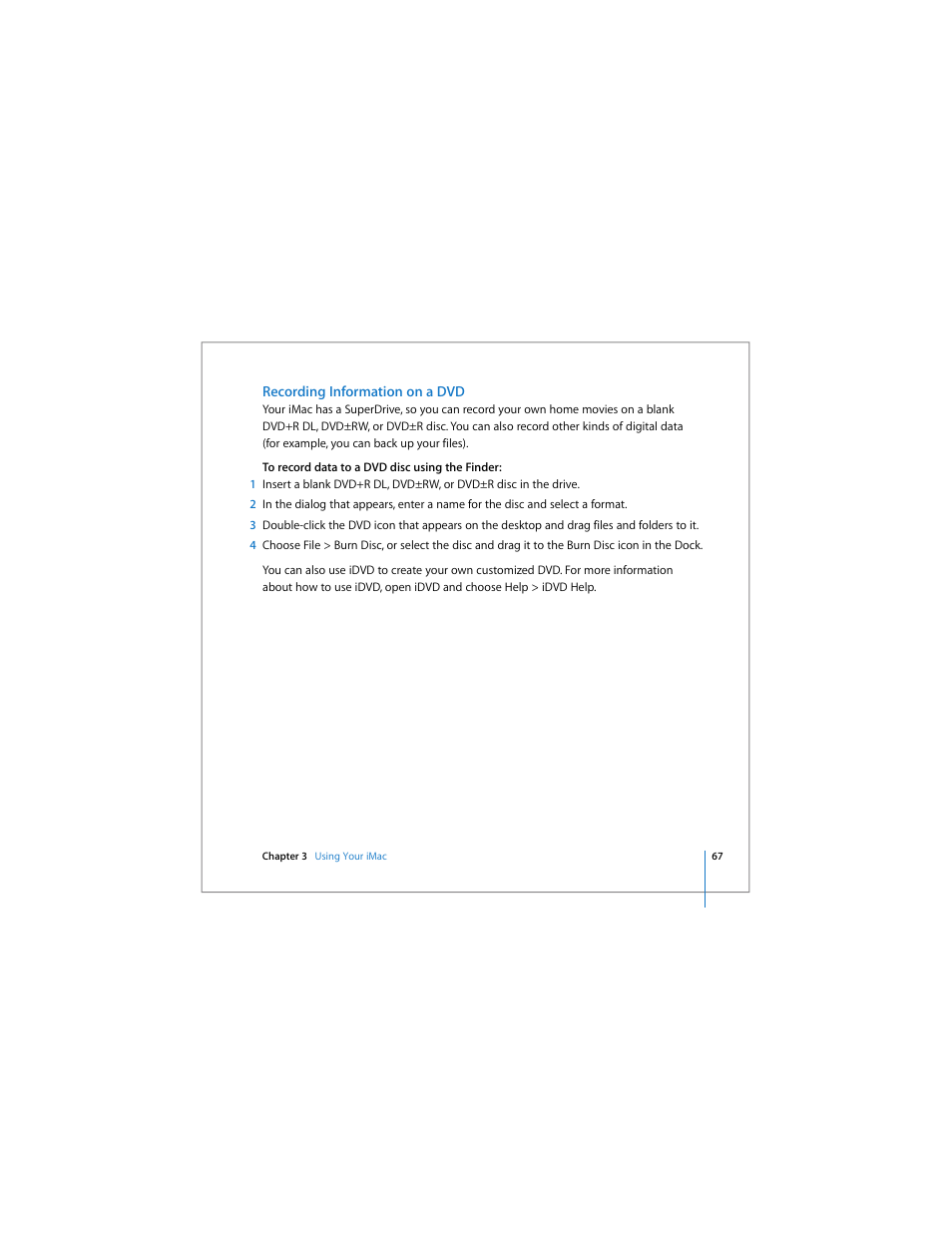 Recording information on a dvd | Apple iMac computer User Manual | Page 67 / 120