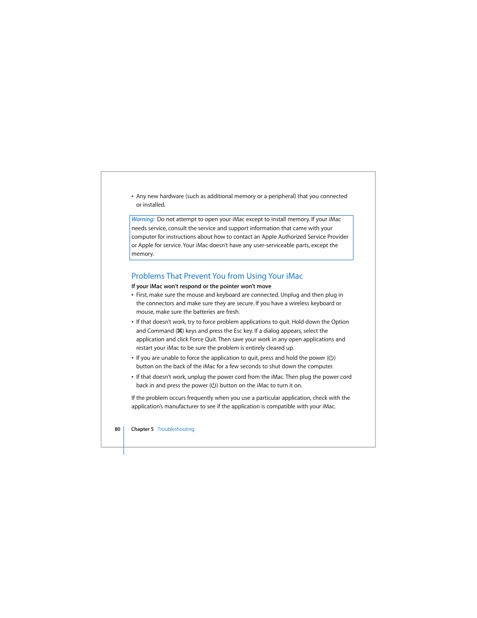 Problems that prevent you from using your imac | Apple iMac computer User Manual | Page 80 / 120