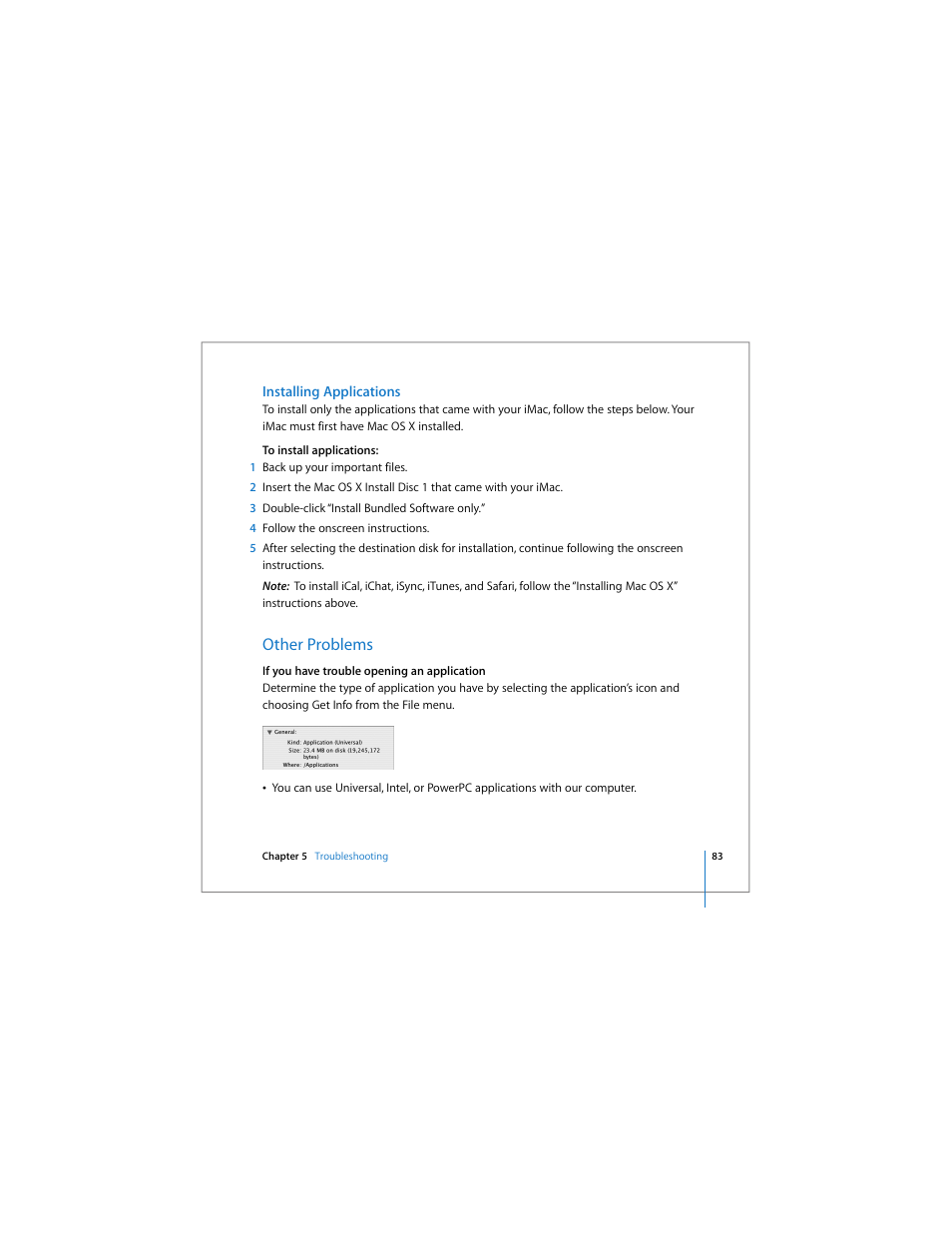 Installing applications, Other problems | Apple iMac computer User Manual | Page 83 / 120