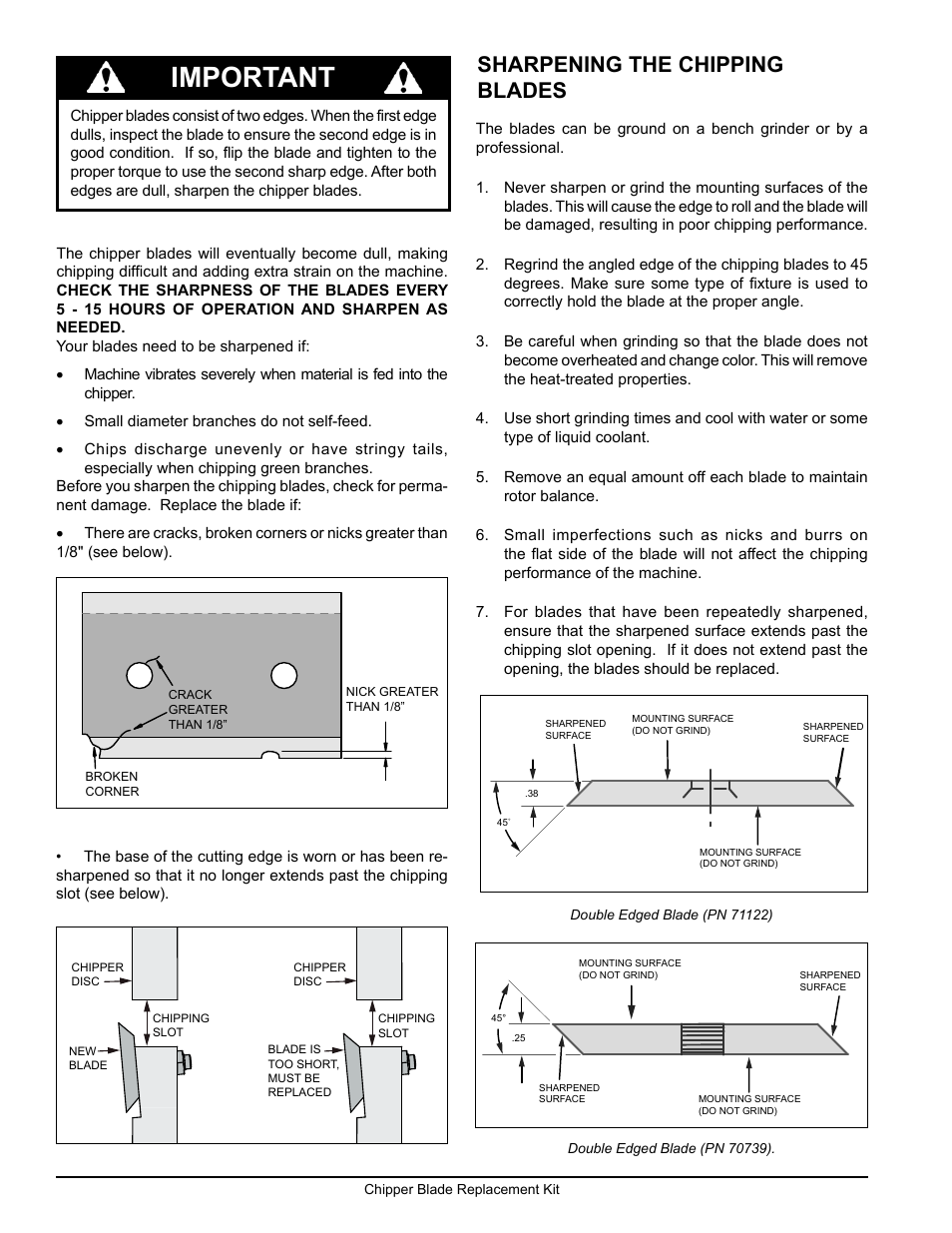 Important, Sharpening the chipping blades | Echo 72928 Instruction v.3 User Manual | Page 2 / 4