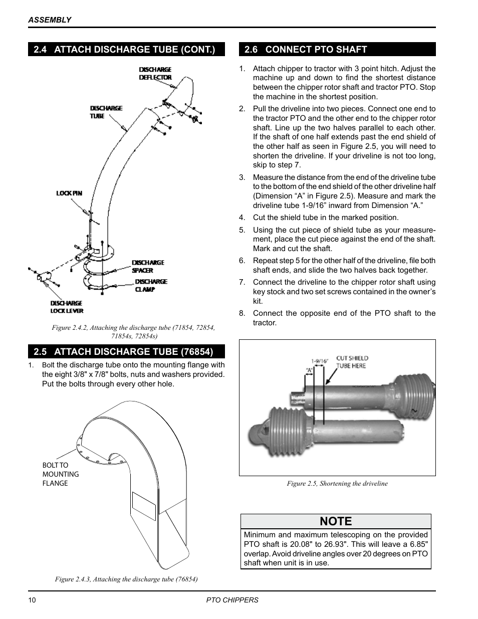 4 attach discharge tube (cont.), 5 attach discharge tube (76854), 6 connect pto shaft | Echo 71854 User Manual | Page 12 / 32