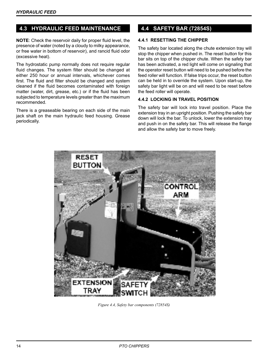 3 hydraulic feed maintenance, 4 safety bar (72854s) | Echo 71854 User Manual | Page 16 / 32