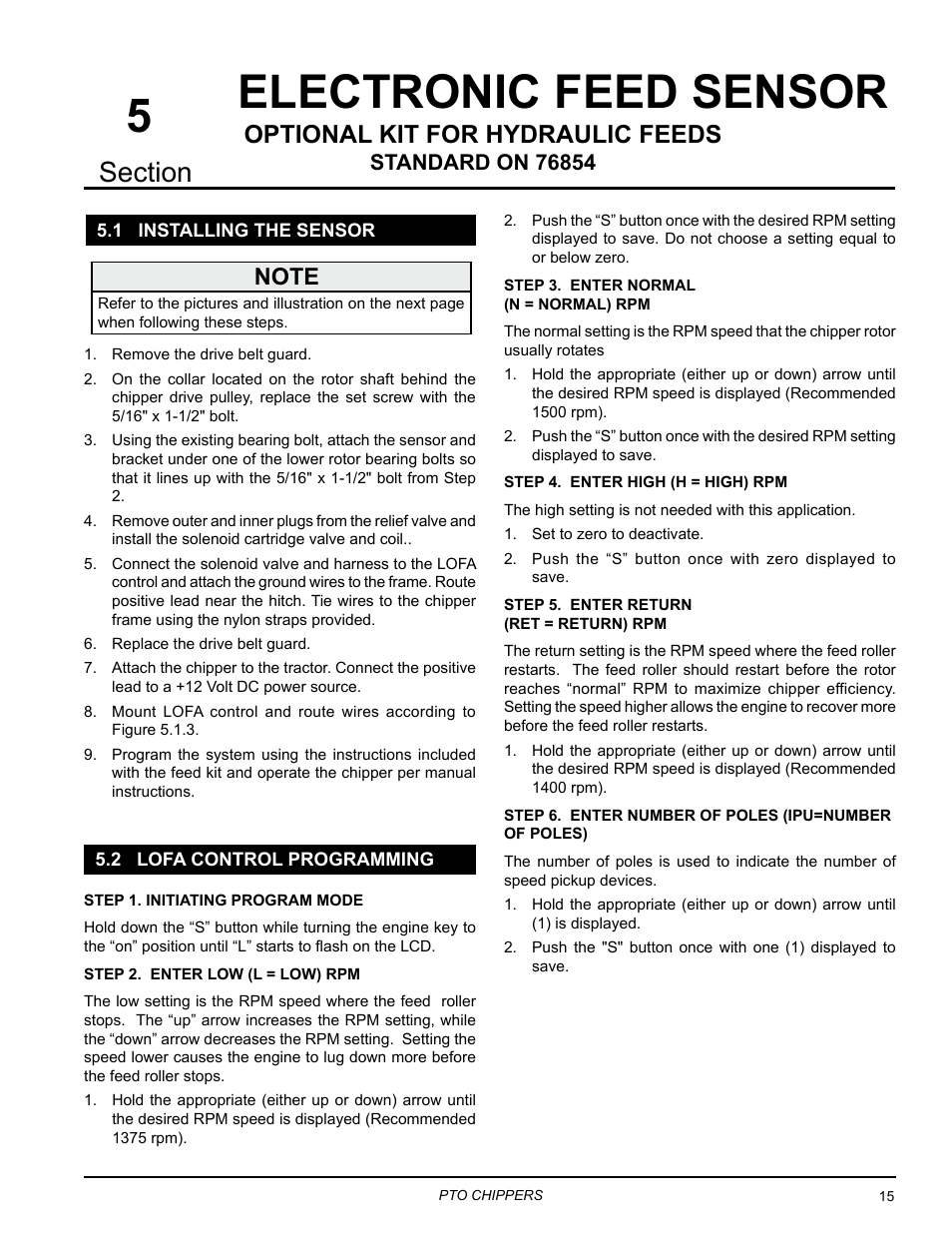 Electronic feed sensor, Standard on 76854, Optional kit for hydraulic feeds | Echo 71854 User Manual | Page 17 / 32