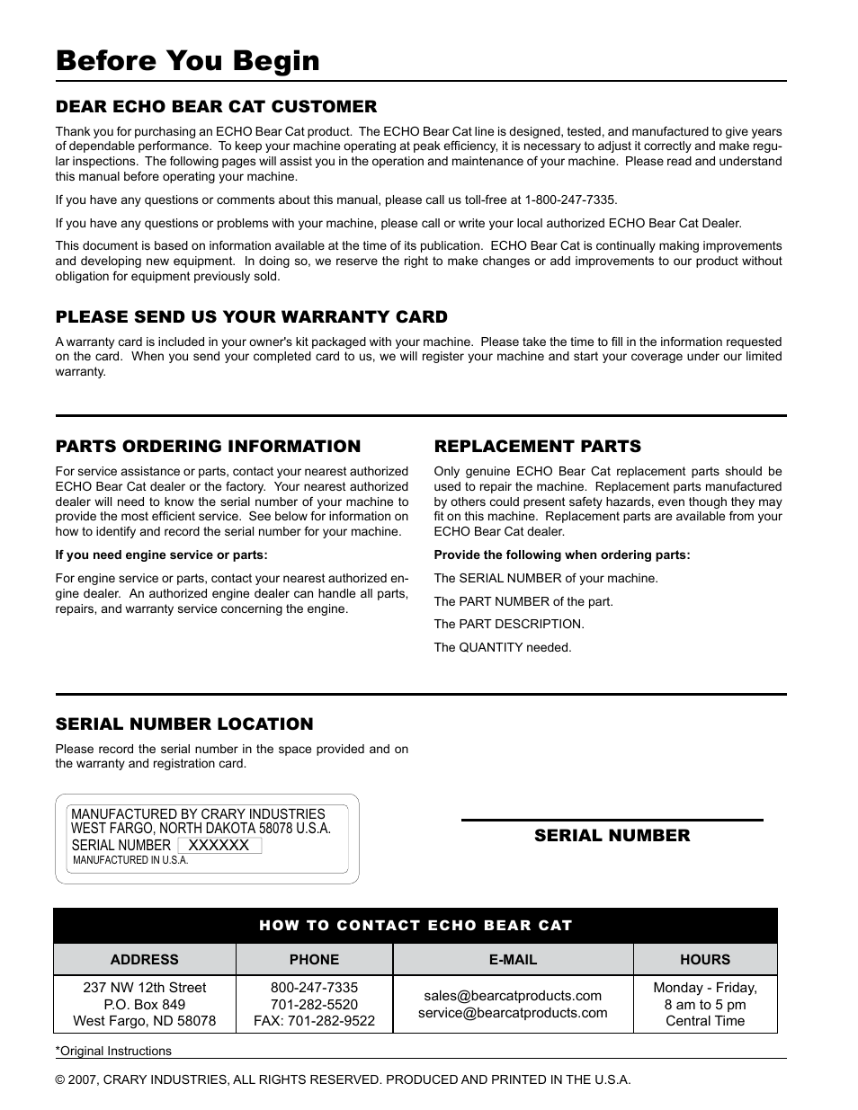 Before you begin | Echo 71854 User Manual | Page 2 / 32