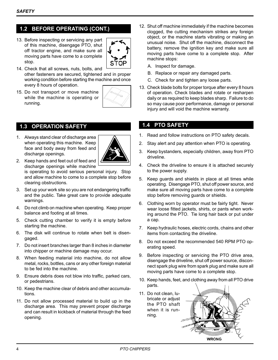 2 before operating (cont.), 3 operation safety, 4 pto safety | Echo 71854 User Manual | Page 6 / 32