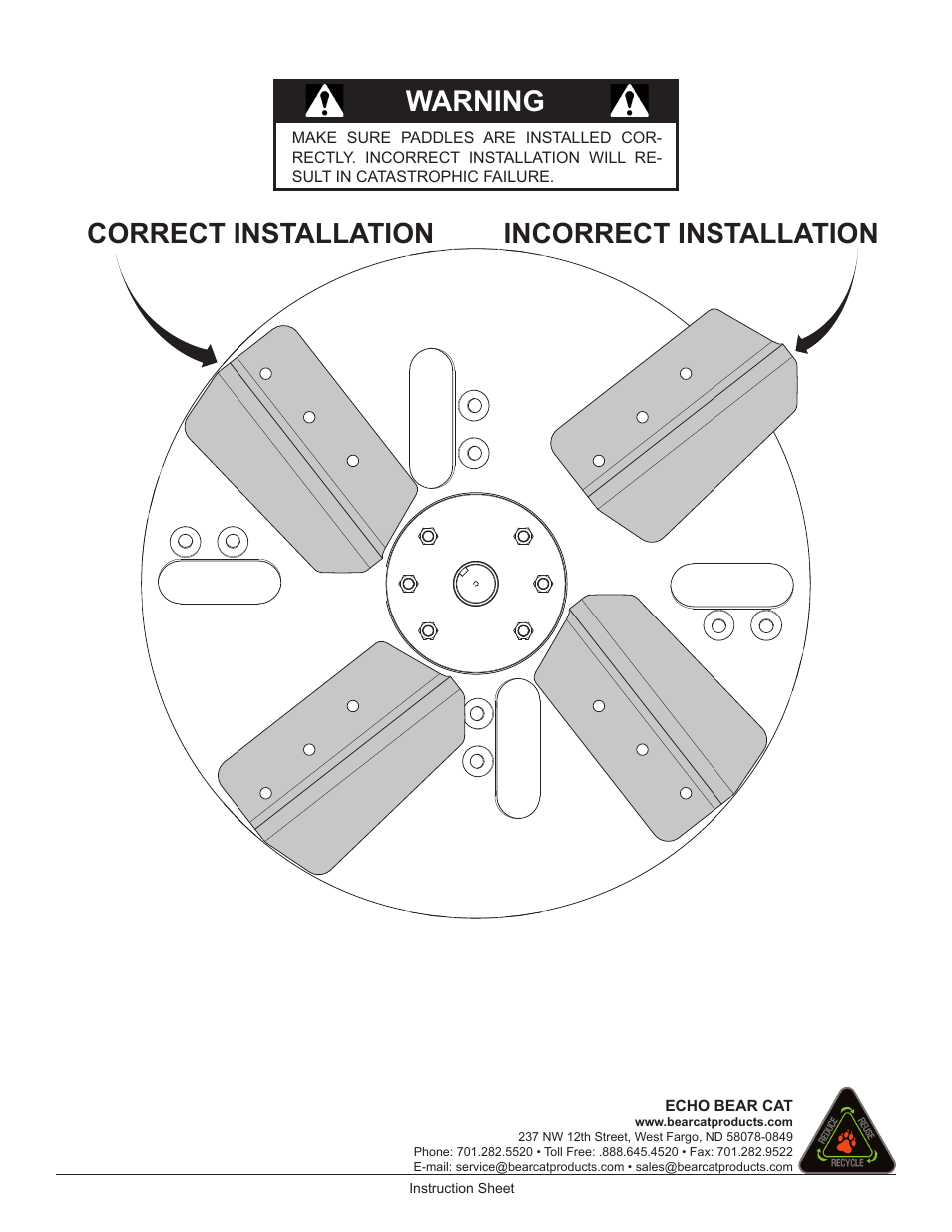 Correct installation incorrect installation, Warning | Echo CH800H Instruction v.3 User Manual | Page 2 / 2