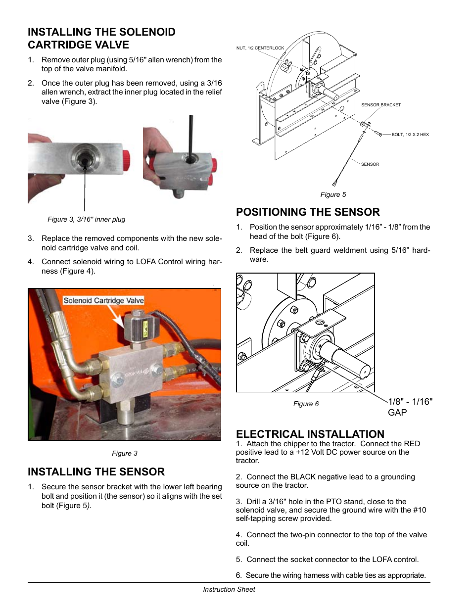 Installing the solenoid cartridge valve, Installing the sensor, Positioning the sensor | Electrical installation | Echo CH9540H Instruction v.1 User Manual | Page 2 / 4