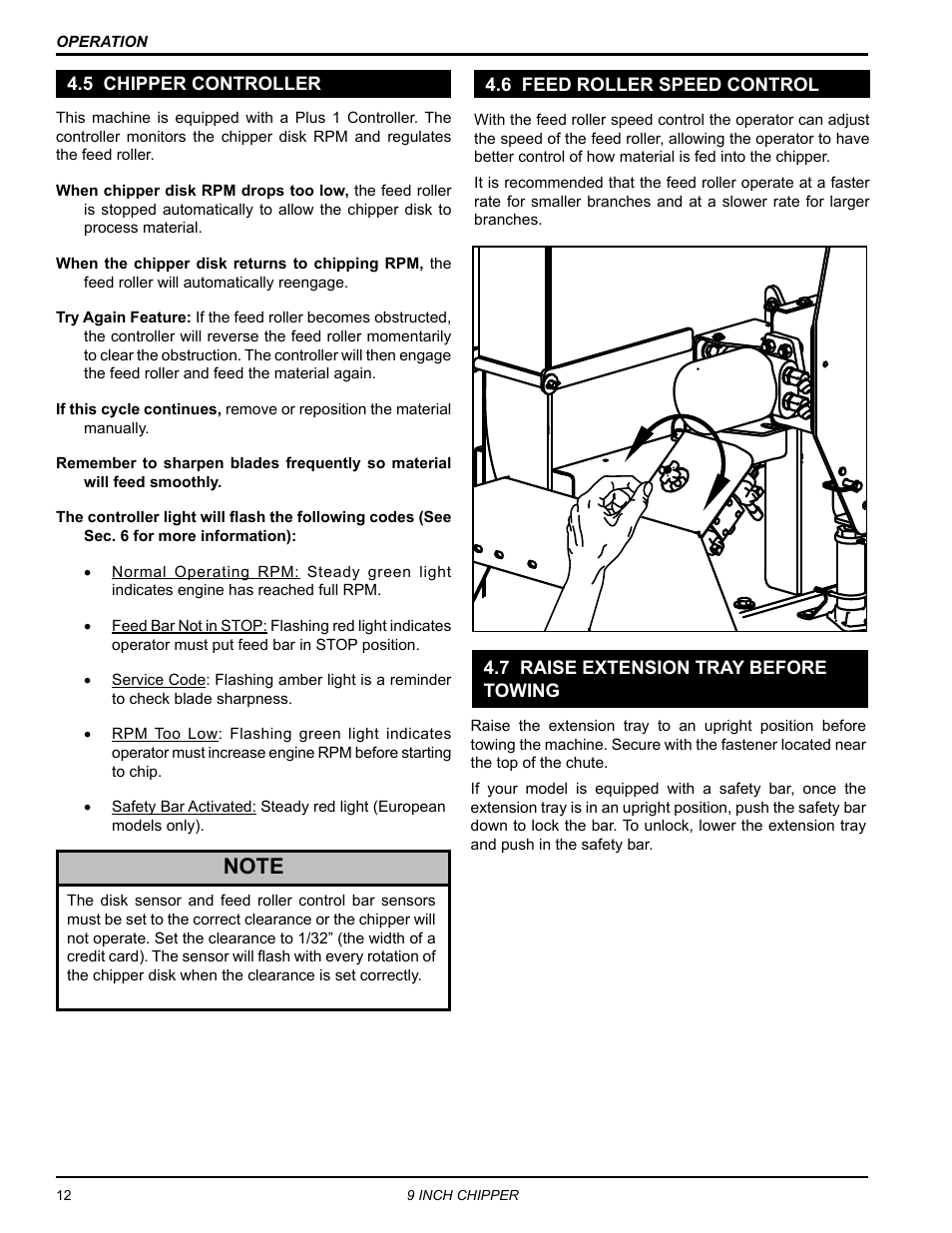 5 chipper controller, 6 feed roller speed control, 7 raise extension tray before towing | Echo CH911DH Owners Manual v.7 User Manual | Page 16 / 29