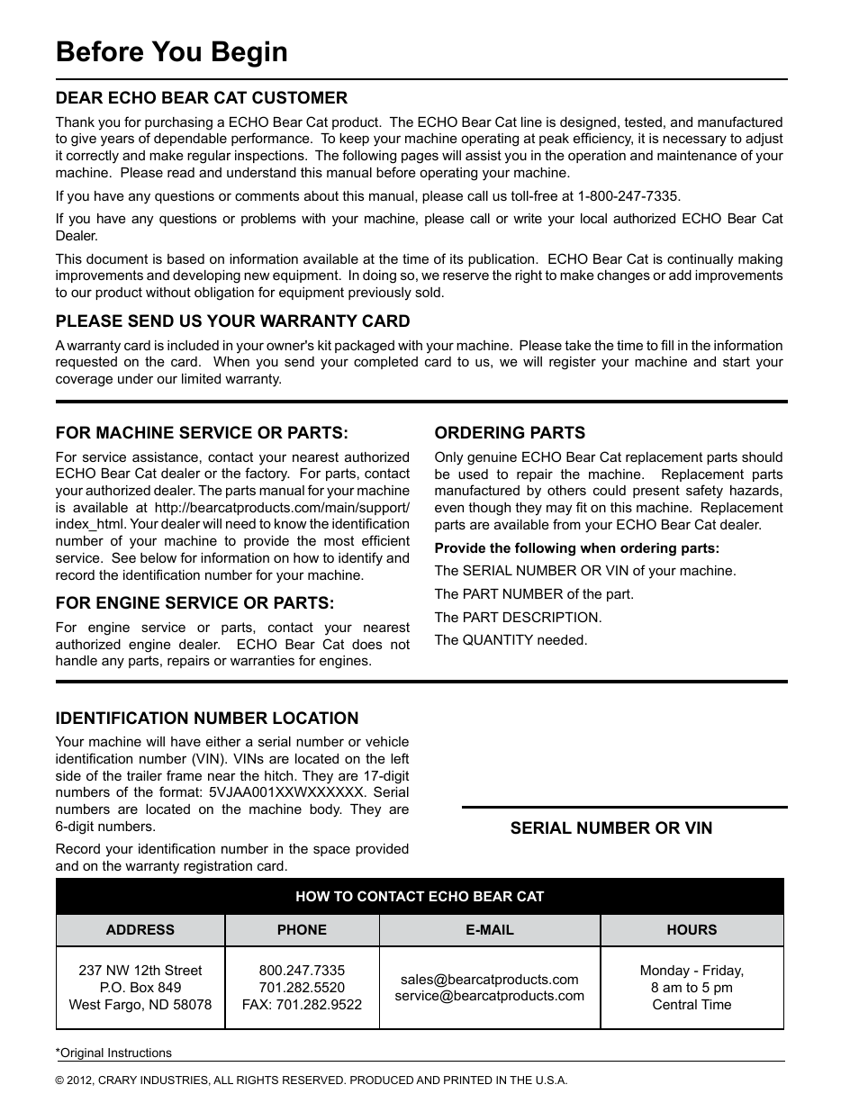 Before you begin | Echo CH911DH Owners Manual v.7 User Manual | Page 2 / 29