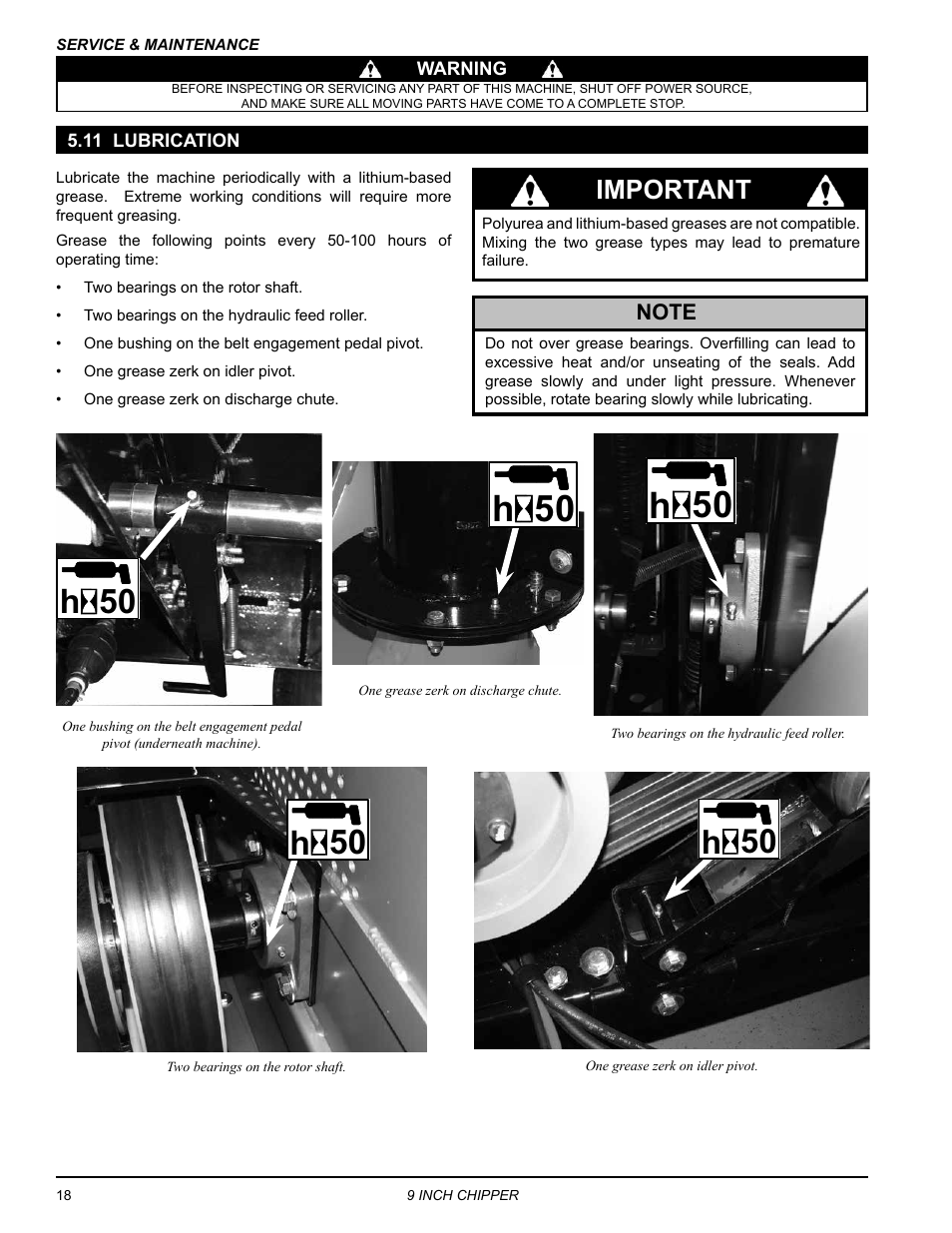 11 lubrication, 50 h, Important | Echo CH911DH Owners Manual v.7 User Manual | Page 22 / 29