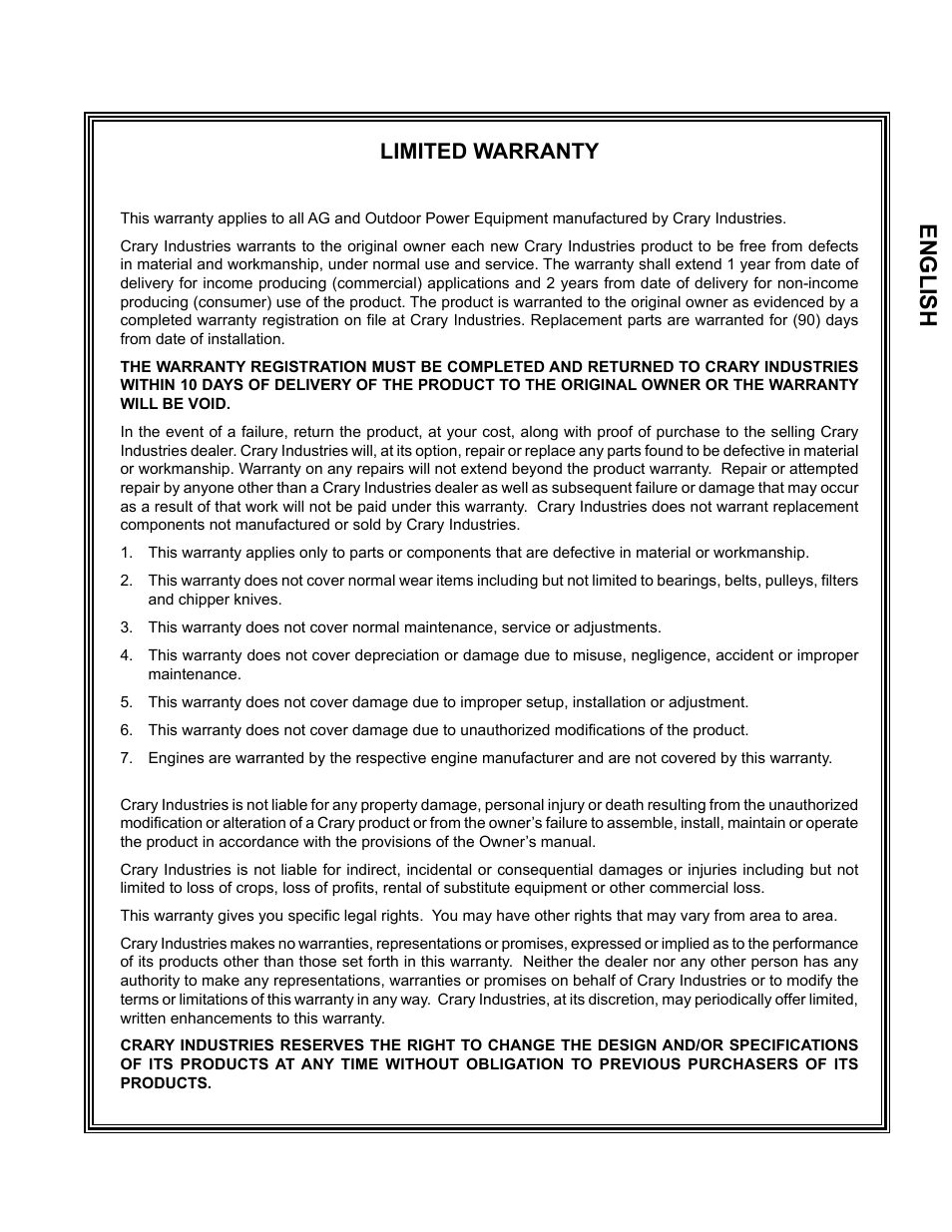 En g lish, Limited warranty | Echo CH911DH Owners Manual v.7 User Manual | Page 3 / 29