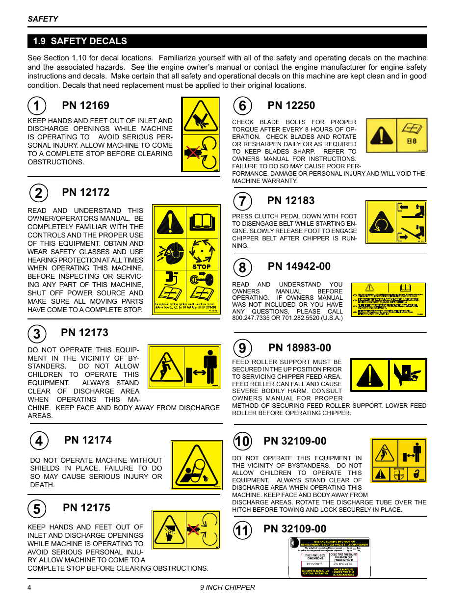 9 safety decals | Echo CH911DH Owners Manual v.7 User Manual | Page 8 / 29