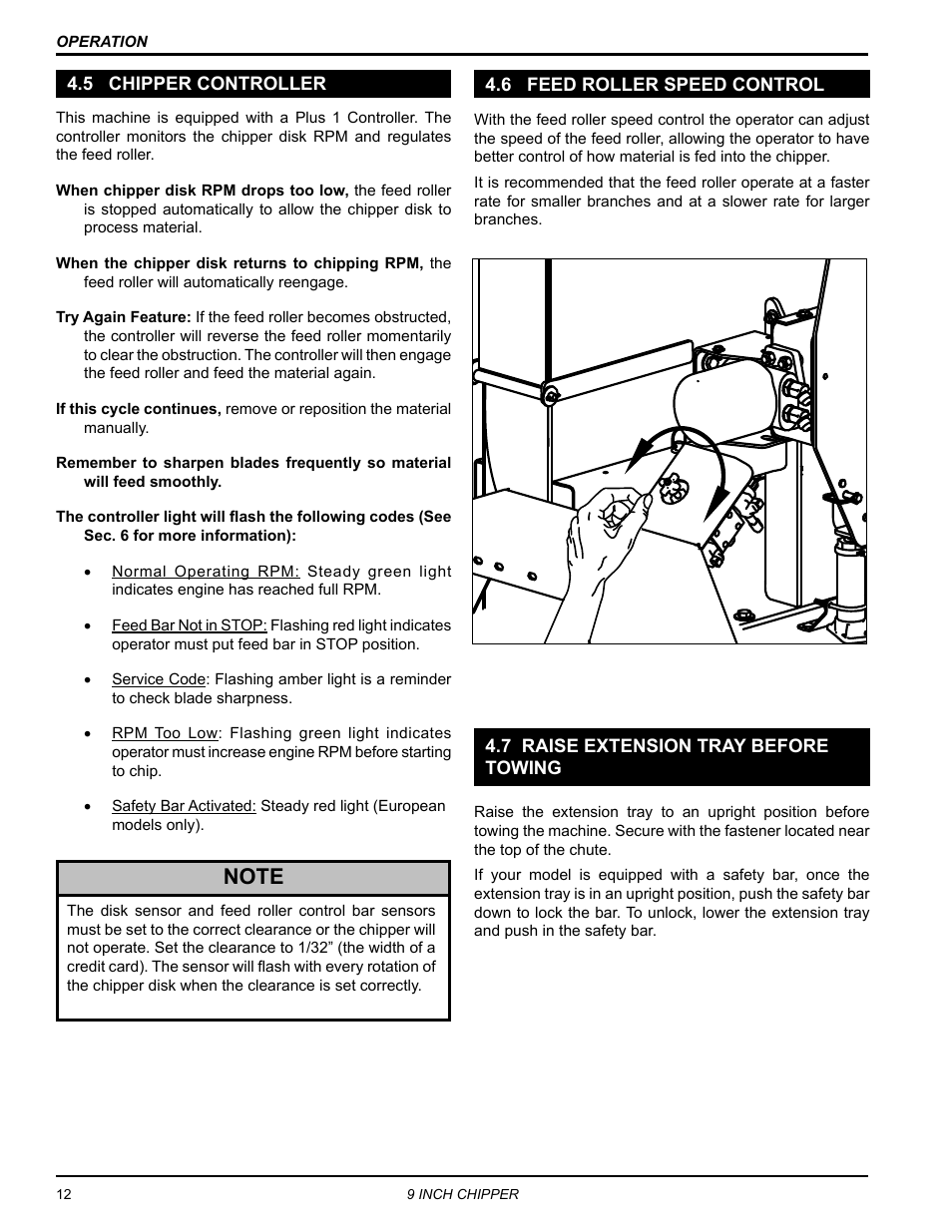 5 chipper controller, 6 feed roller speed control, 7 raise extension tray before towing | Echo CH911DH Owners Manual v.6 User Manual | Page 16 / 31