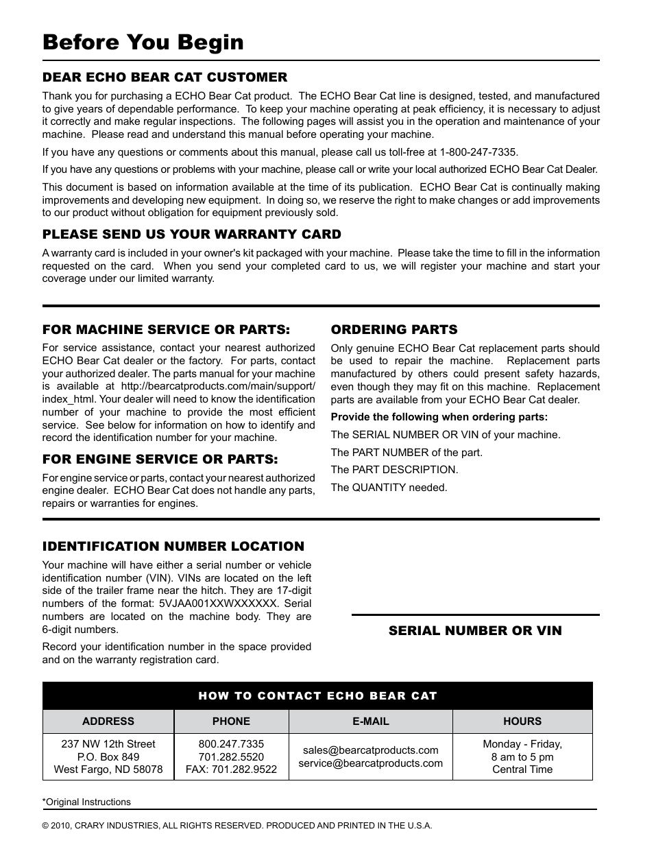 Before you begin | Echo CH911DH Owners Manual v.5 User Manual | Page 2 / 31