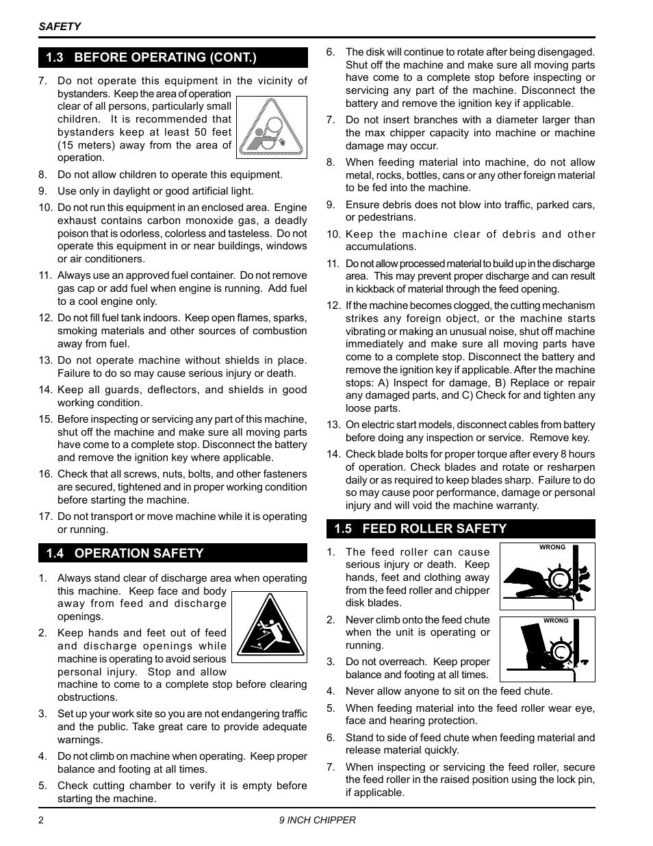 3 before operating (cont.), 4 operation safety, 5 feed roller safety | Echo CH911DH Owners Manual v.5 User Manual | Page 6 / 31