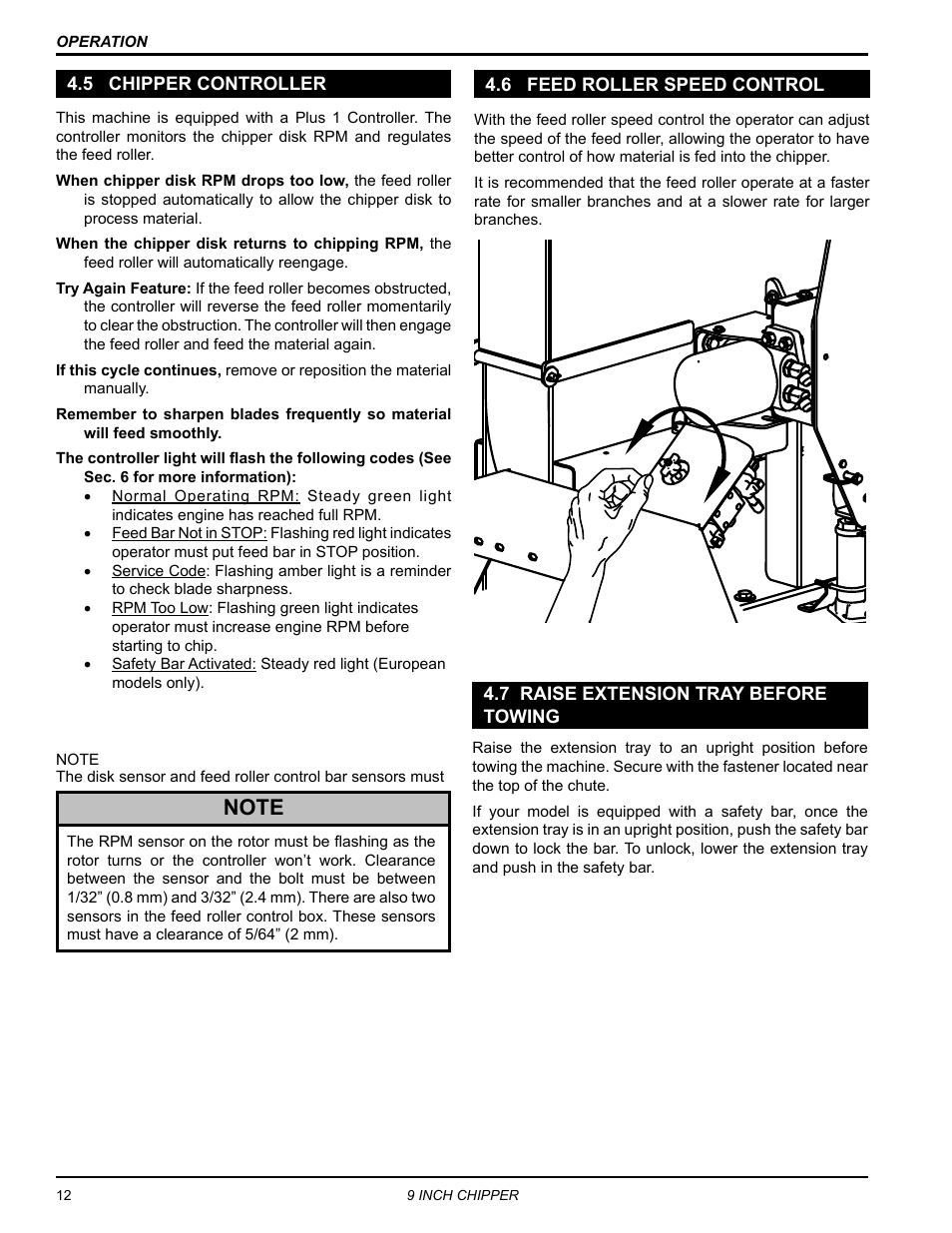5 chipper controller, 6 feed roller speed control, 7 raise extension tray before towing | Echo CH911DH Owners Manual v.4 User Manual | Page 16 / 30