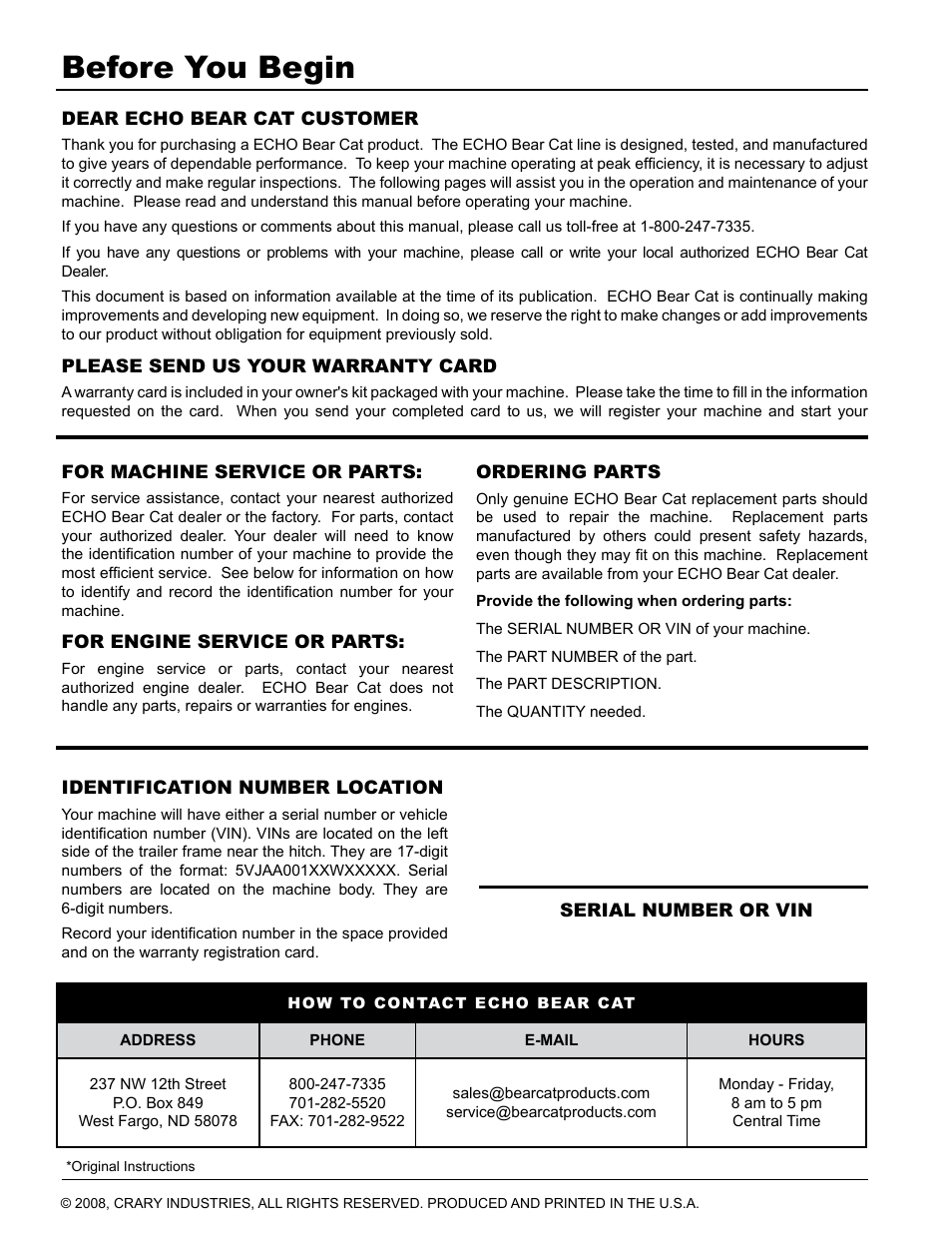 Before you begin | Echo CH911DH Owners Manual v.3 User Manual | Page 2 / 28