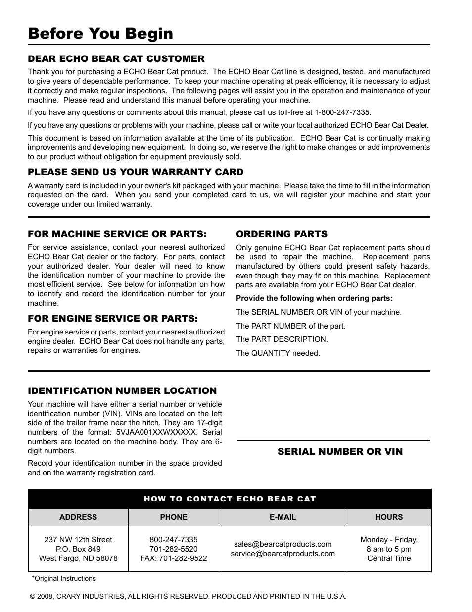 Before you begin | Echo CH911DH Owners Manual v.2 User Manual | Page 2 / 28