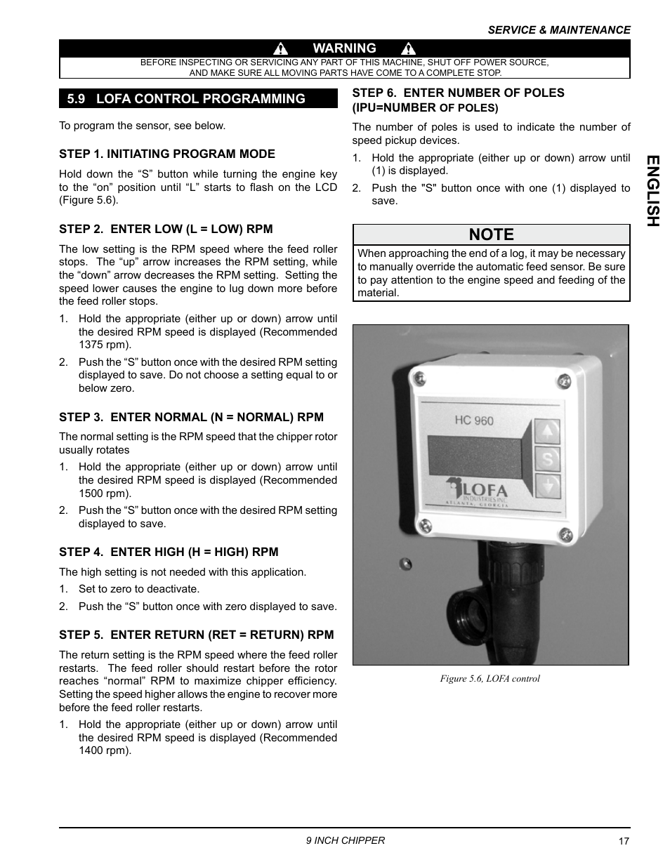 9 lofa control programming, English | Echo CH911DH Owners Manual v.2 User Manual | Page 21 / 28